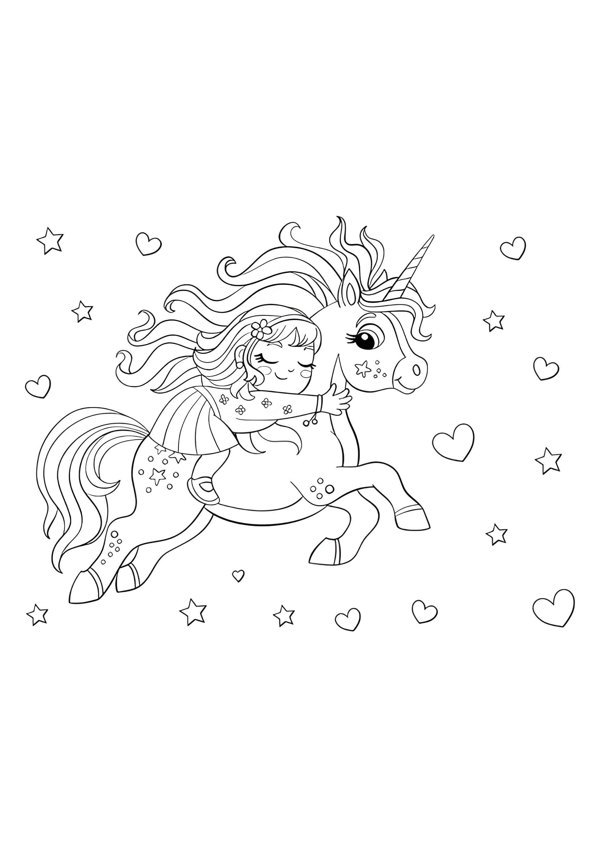 Раскраска Девочка и её единорог