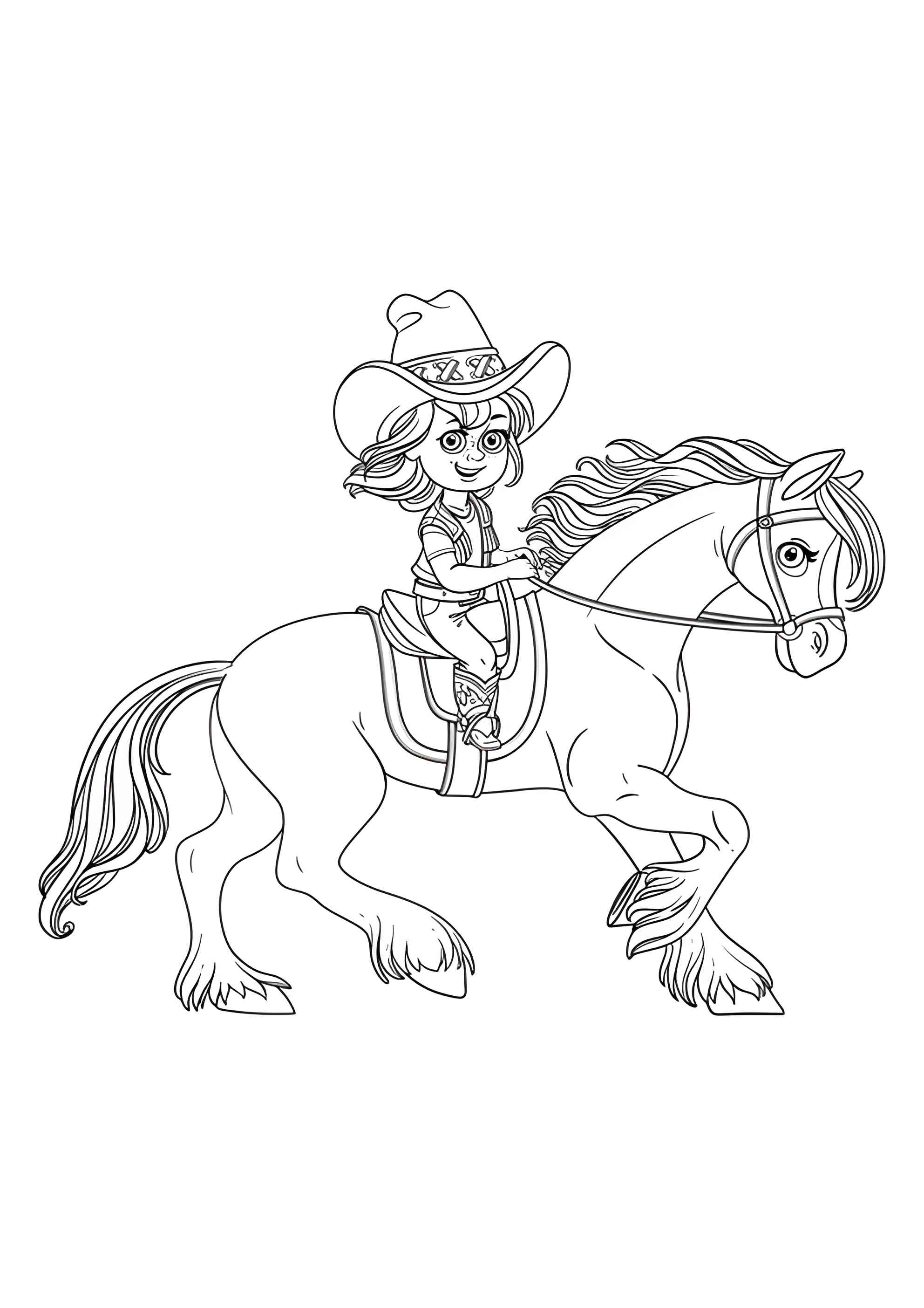 Раскраска Девочка ковбой на лошади