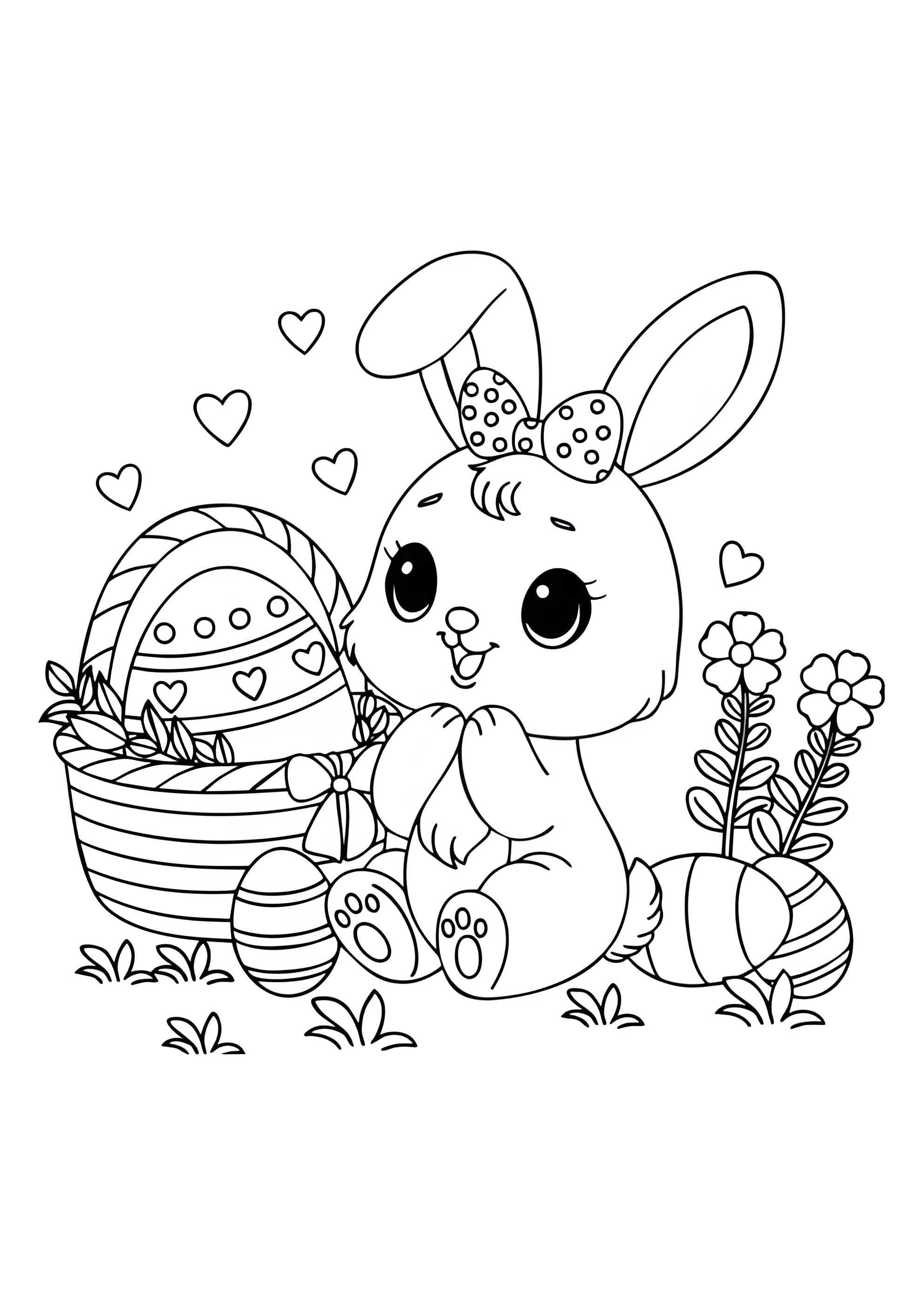 Раскраска Девочка кролик с корзиной яиц