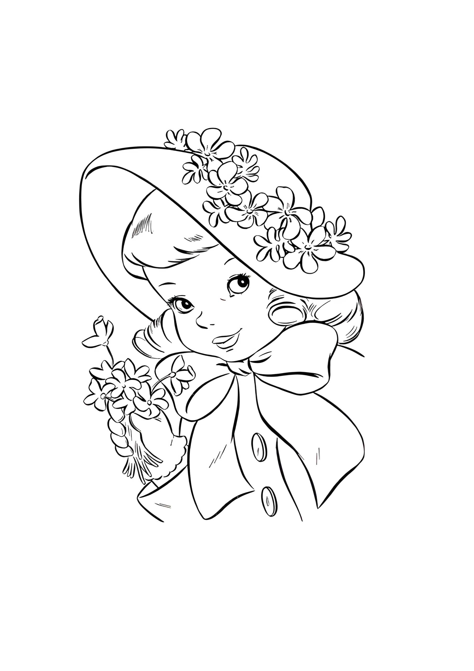 Раскраска Девочка в шляпке на Пасху