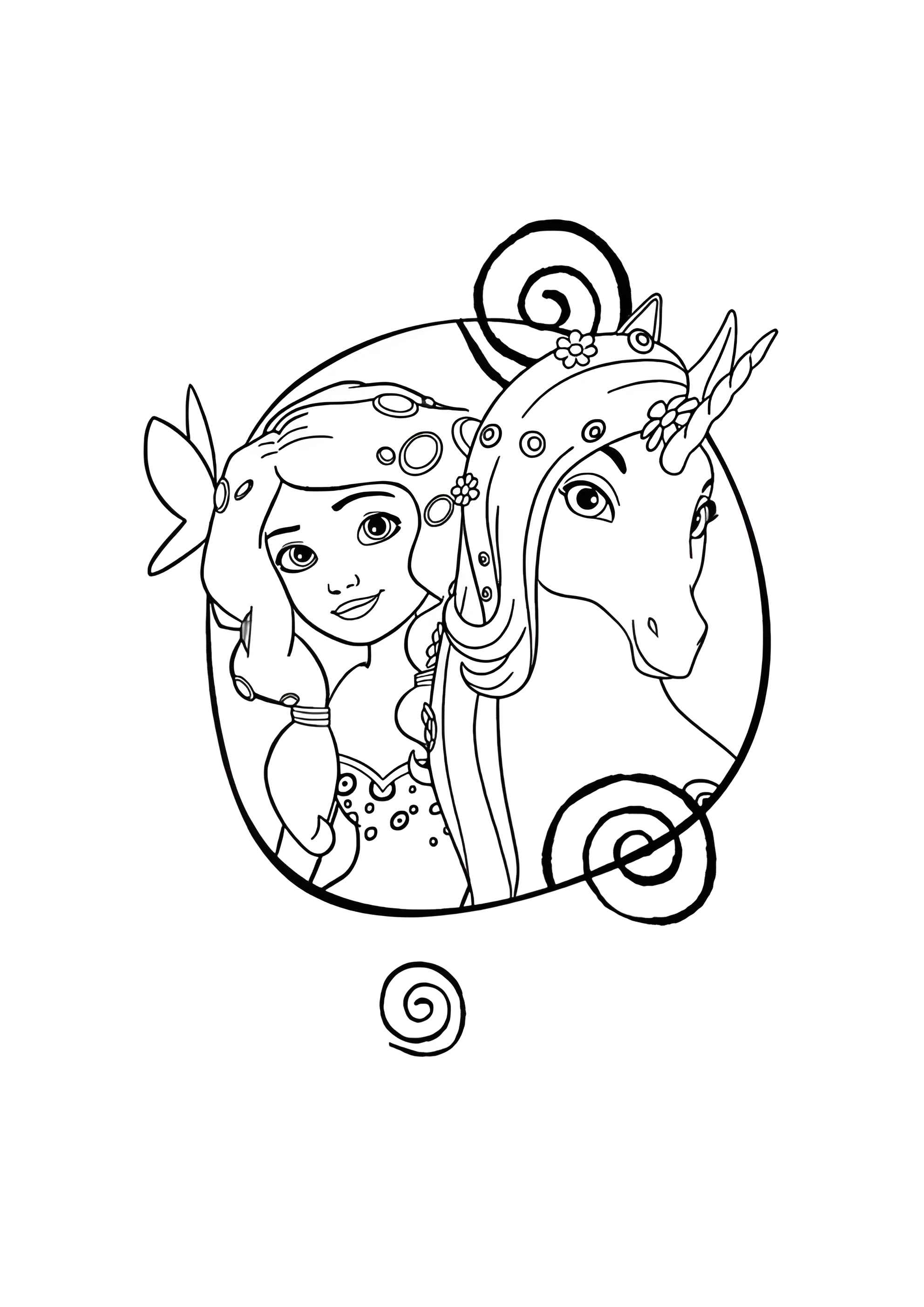 Раскраска Девушка и единорог
