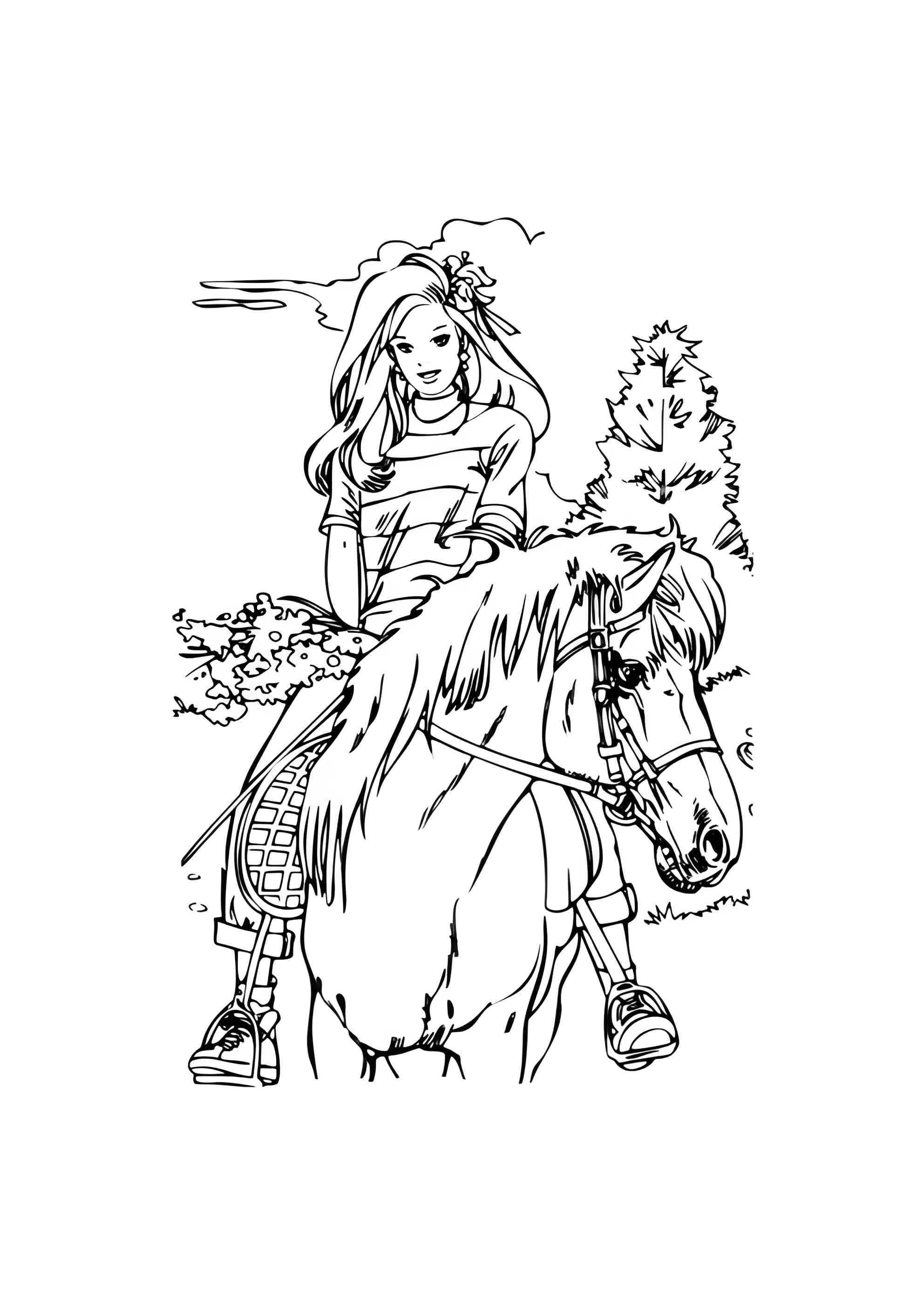 Раскраска Девушка на лошади