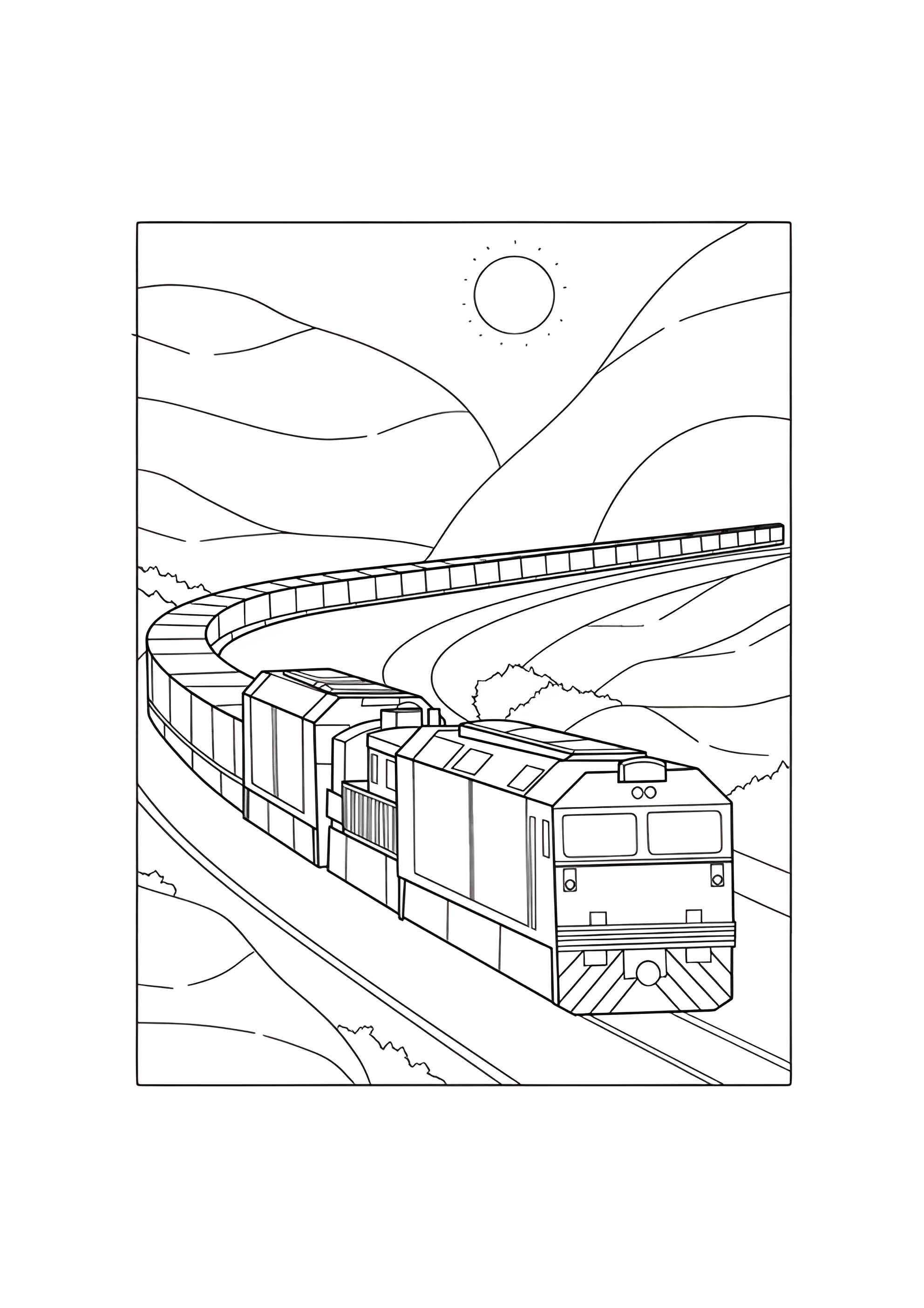 Раскраска Длинный грузовой поезд