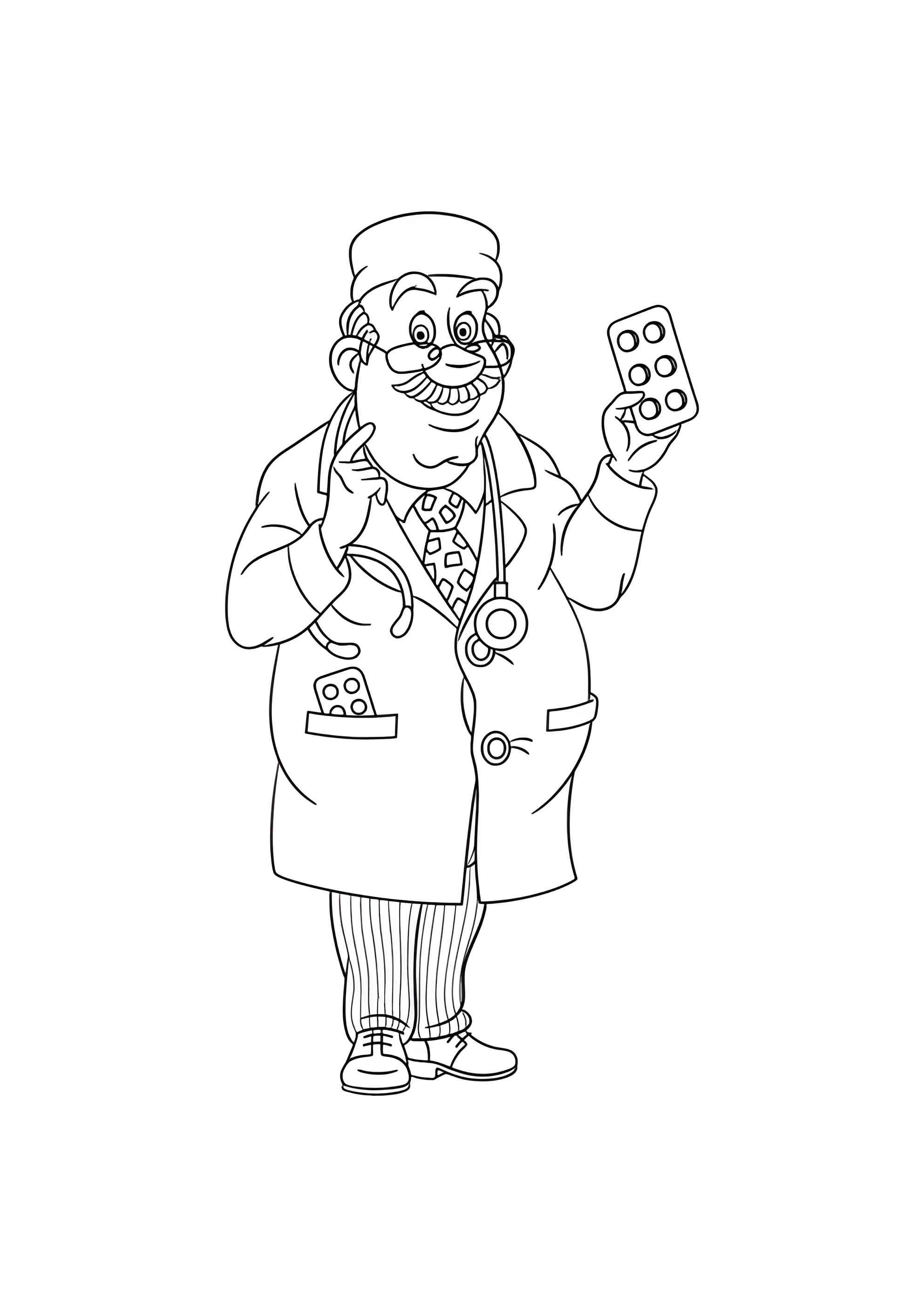 Раскраска Доктор с таблетками