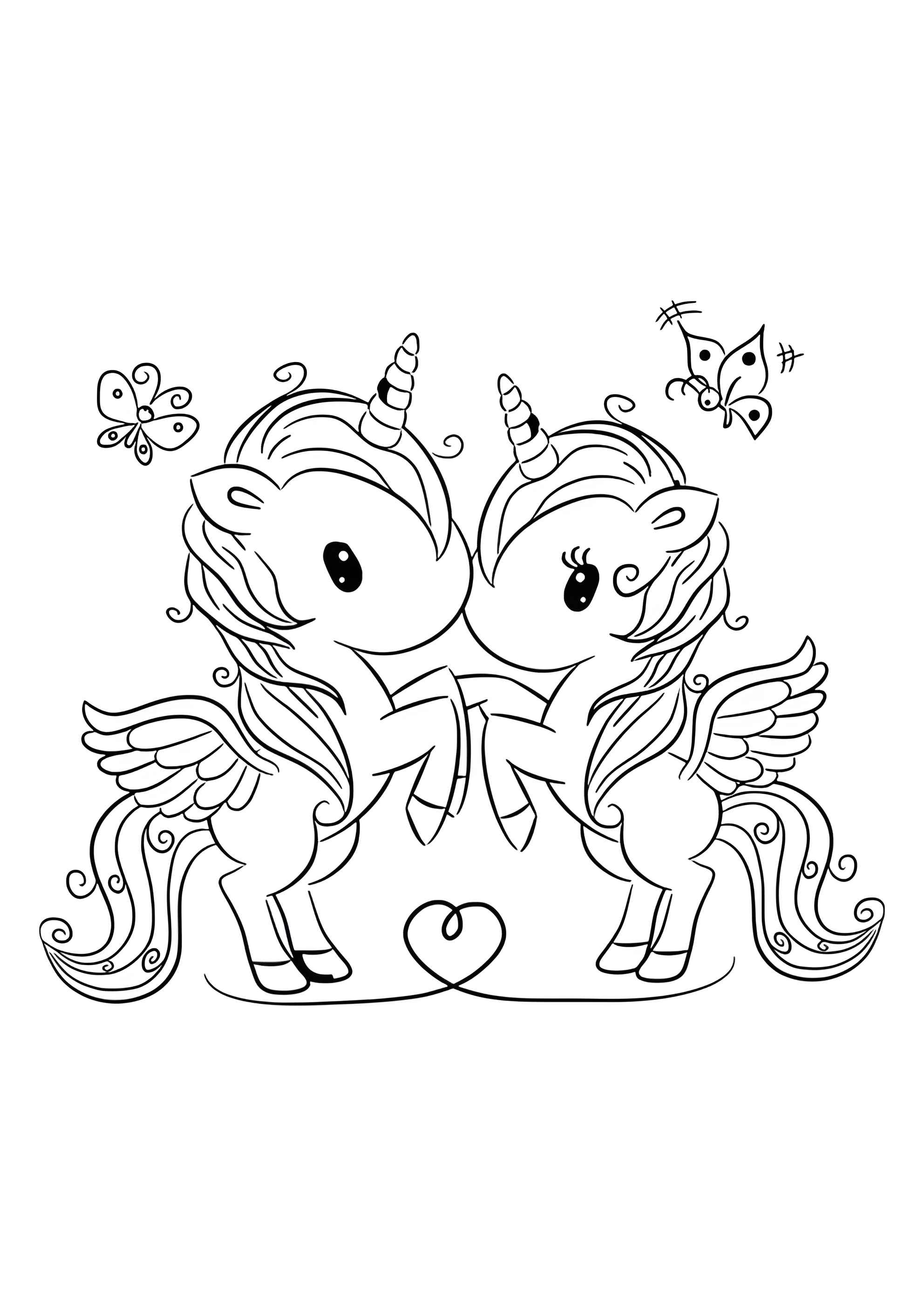Раскраска Два милых единорога