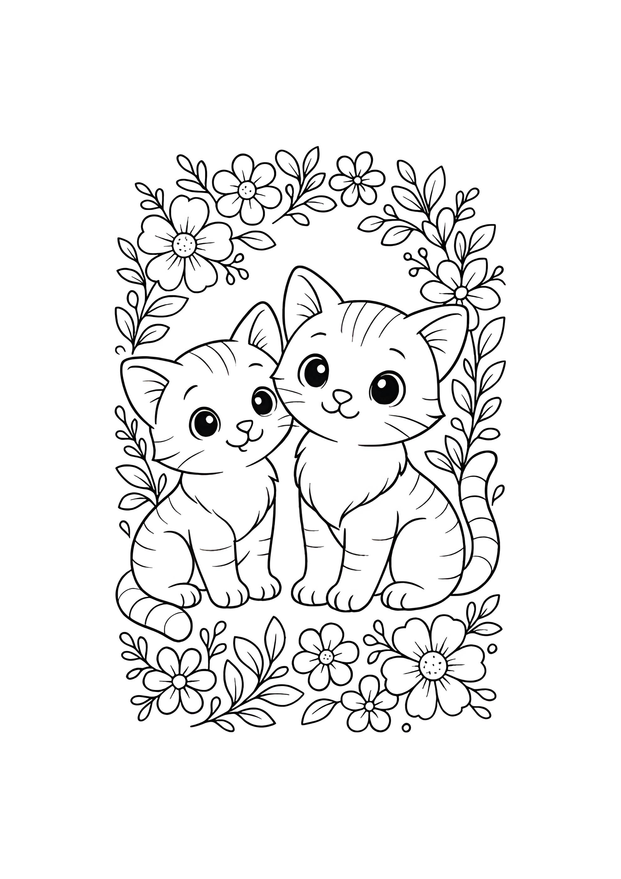 Раскраска Два милых котенка