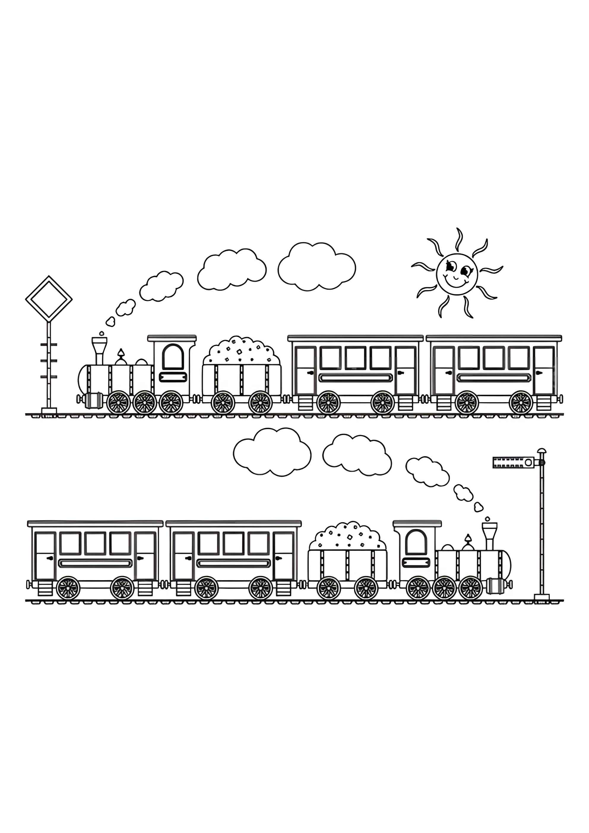 Раскраска Два паровозика