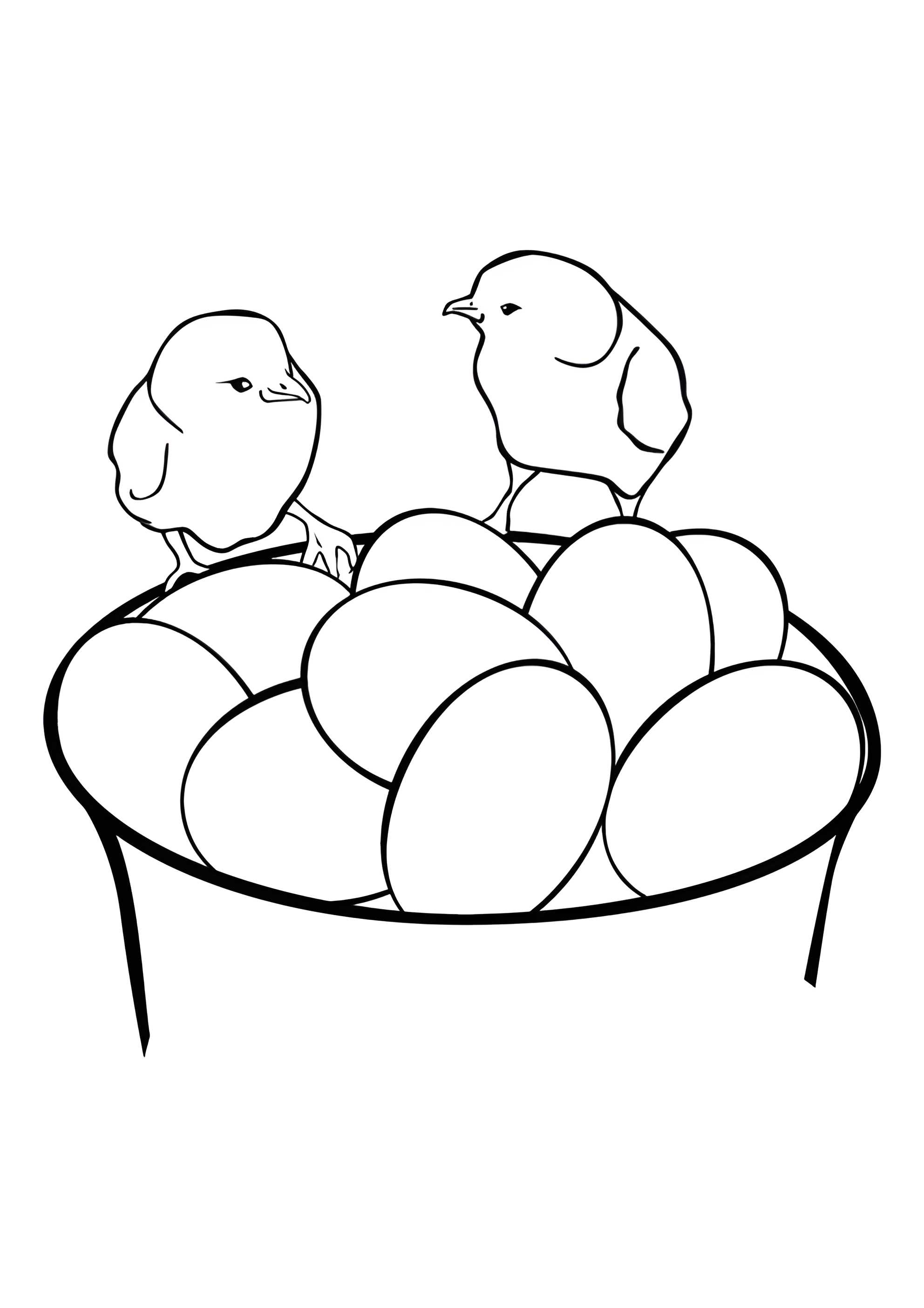 Раскраска Два птенца на миске с яйцами
