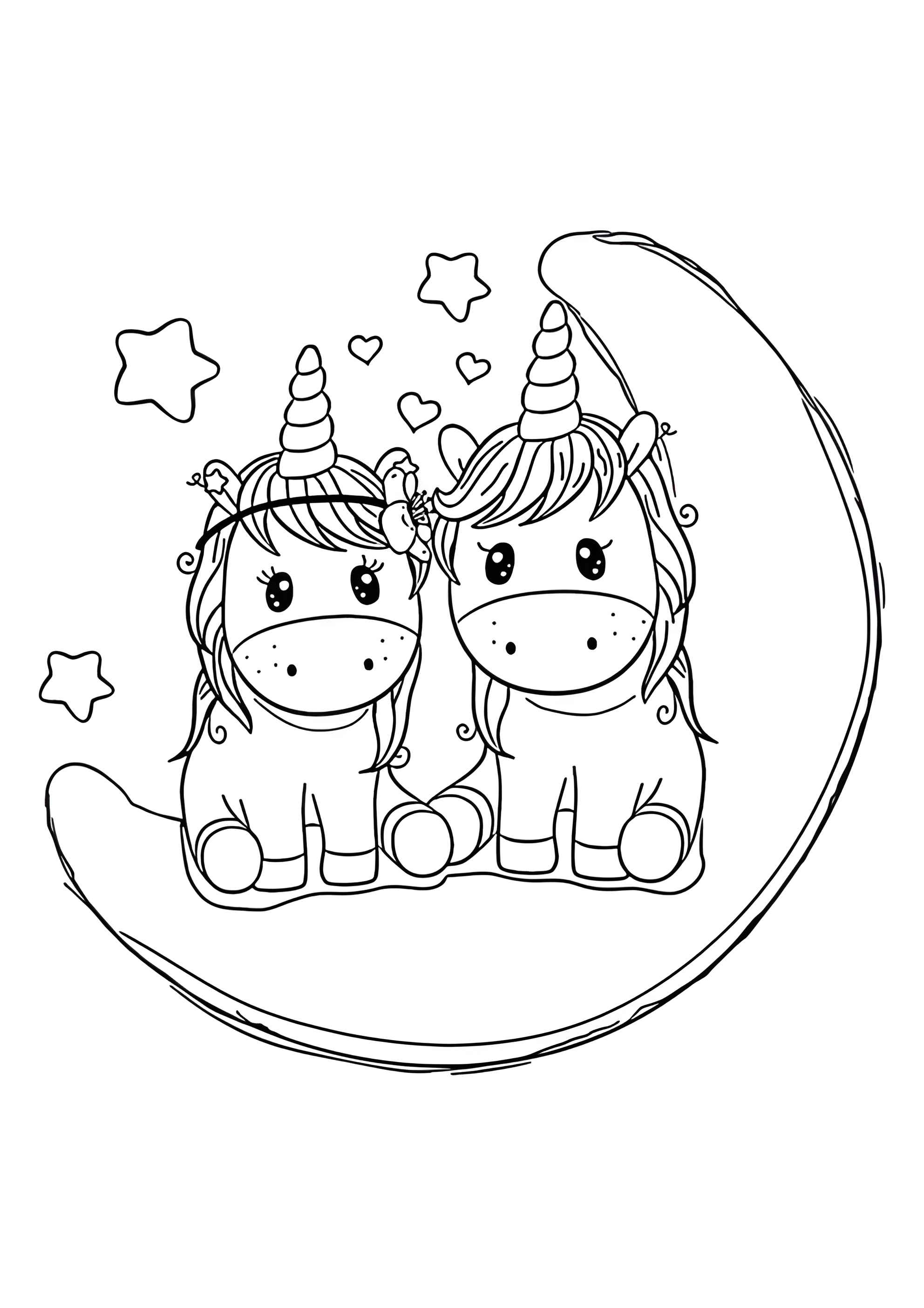 Раскраска Две единорожки на Луне