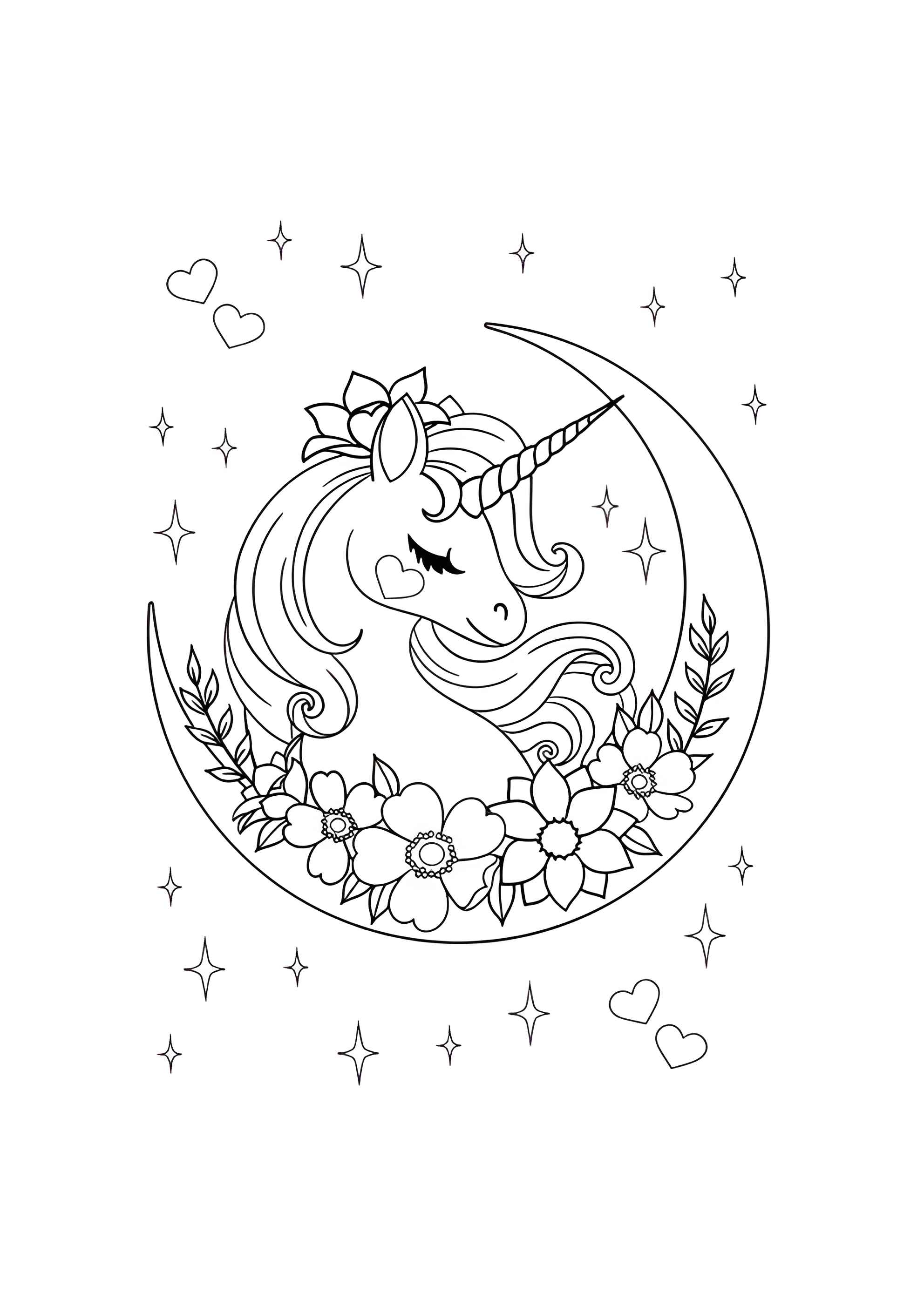 Раскраска Единорог и полумесяц