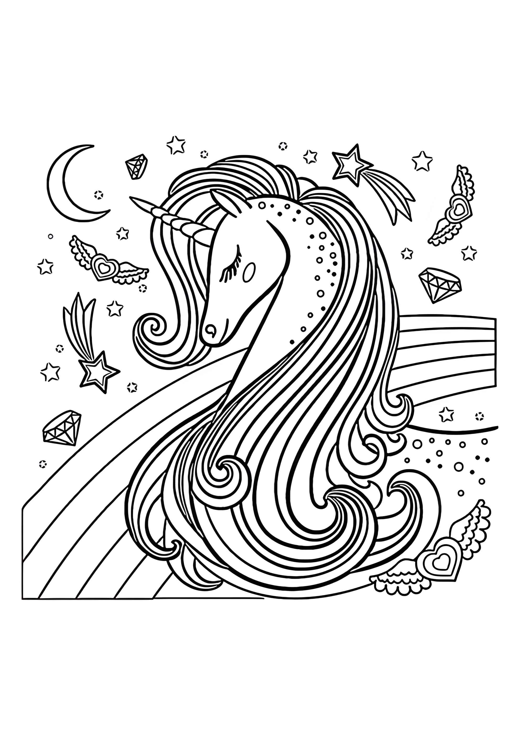Раскраска Единорог и волшебные элементы