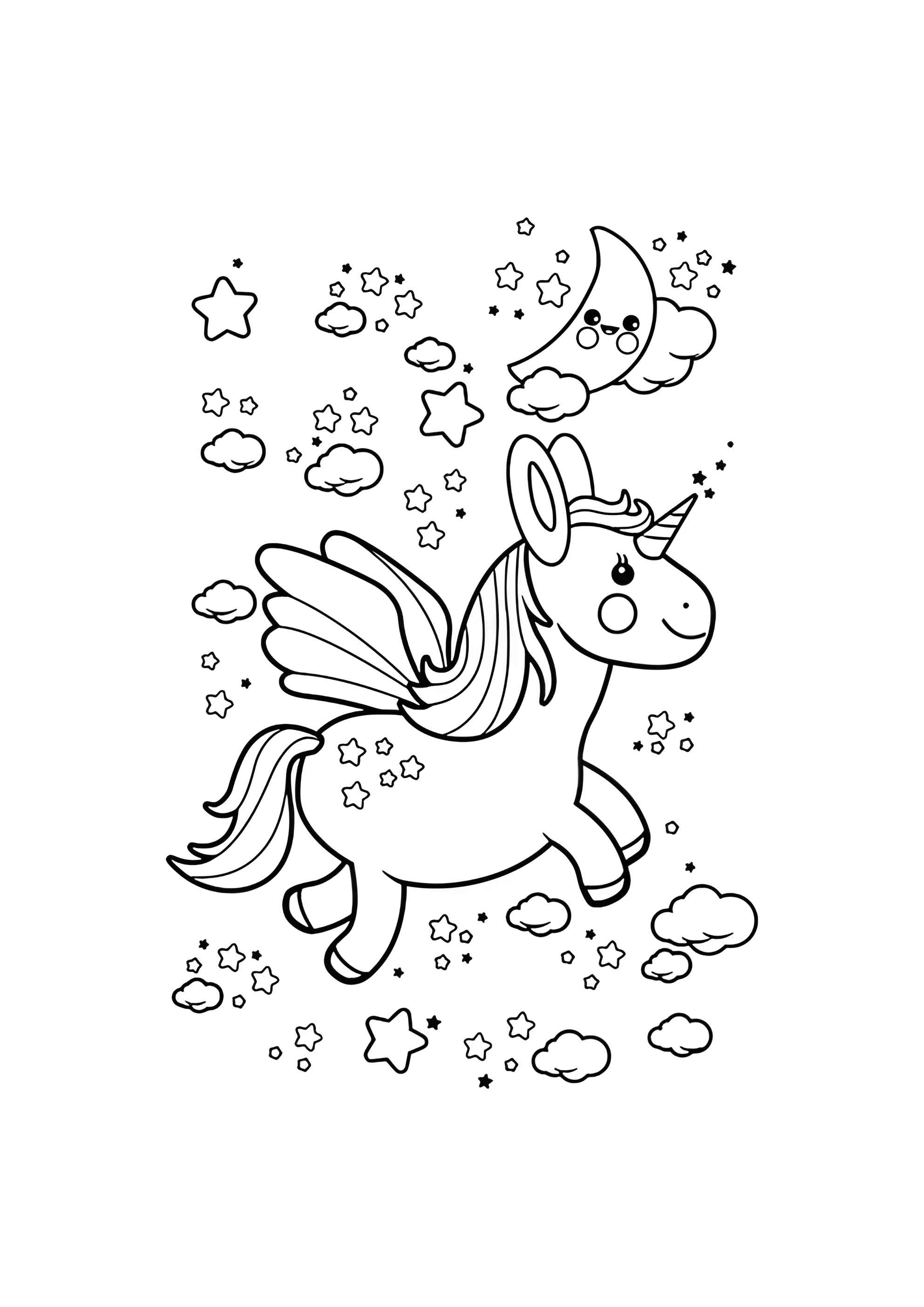 Раскраска Единорог кавайи летающий