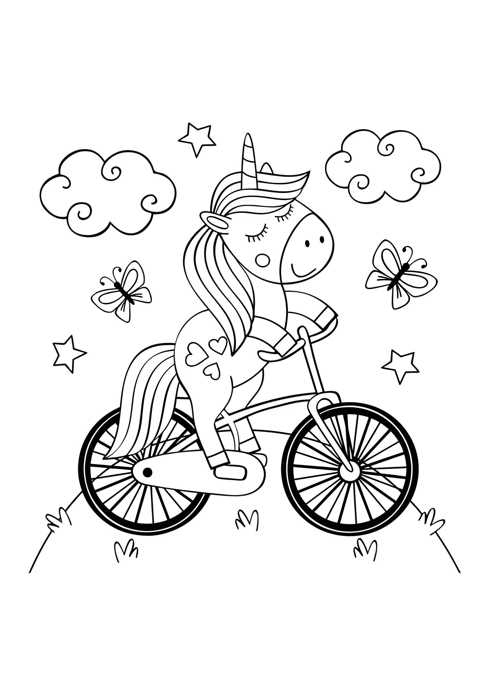 Раскраска Единорог на велосипеде