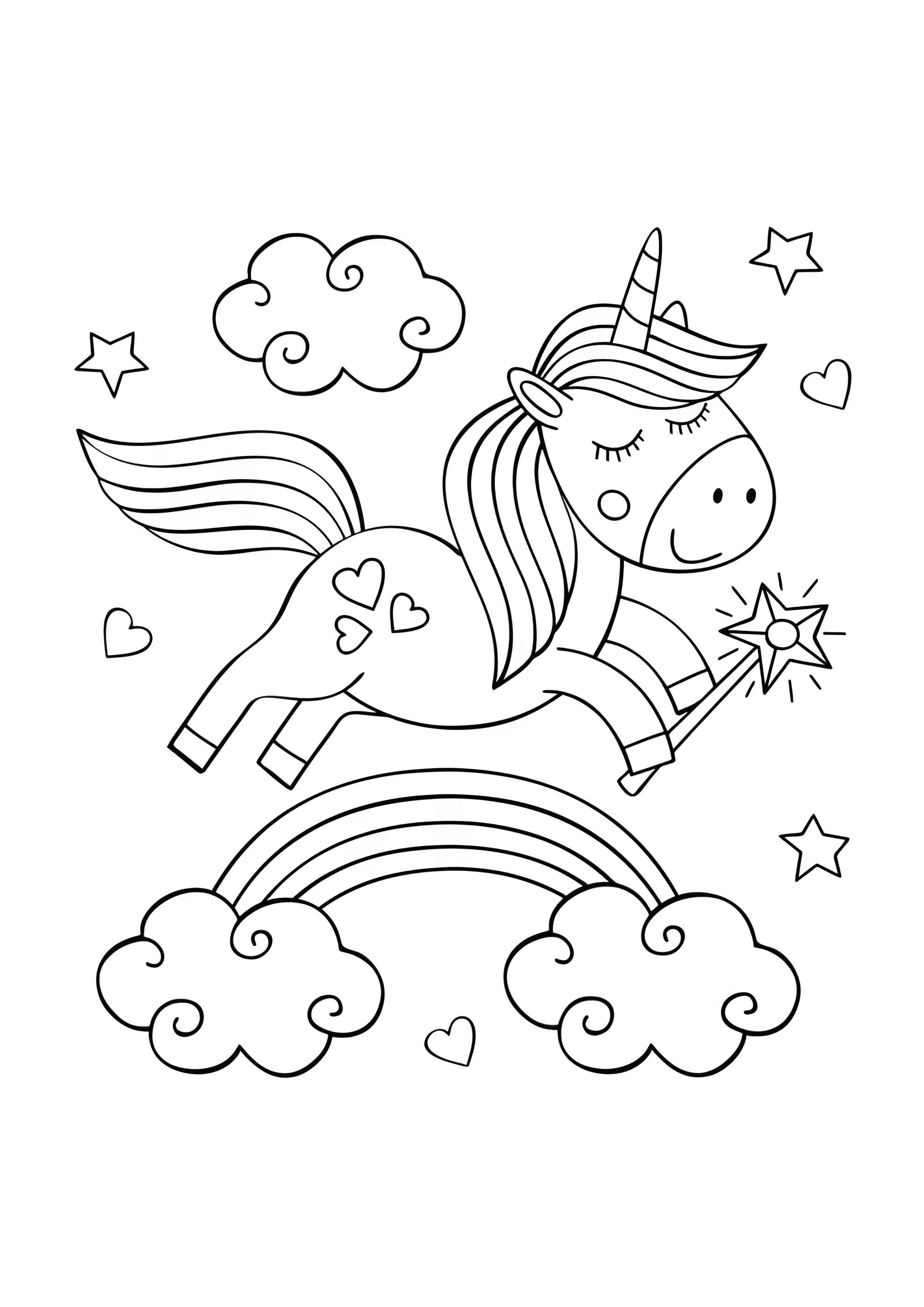 Раскраска Единорог прыгает через радугу