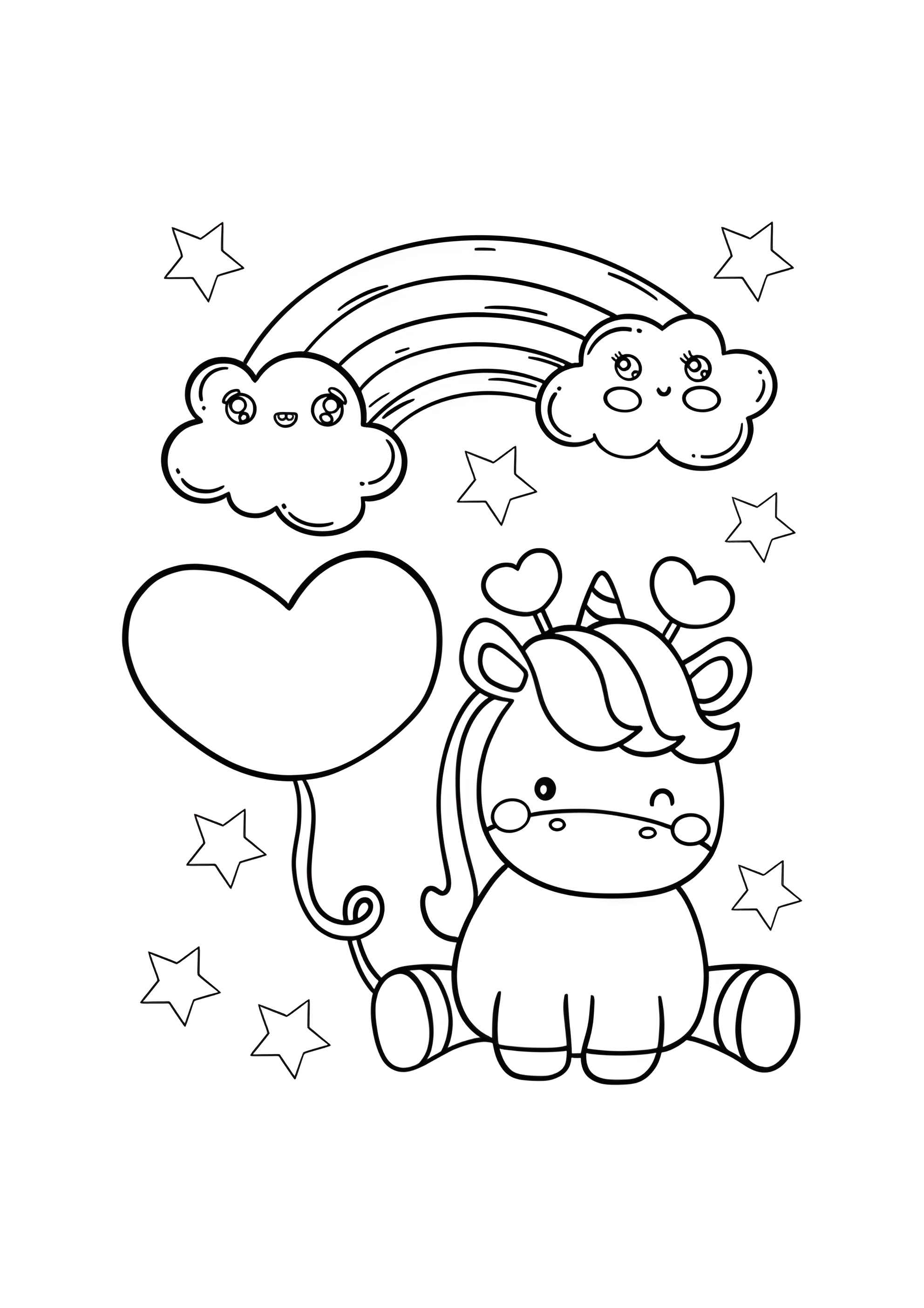 Раскраска Единорог, радуга и сердечко