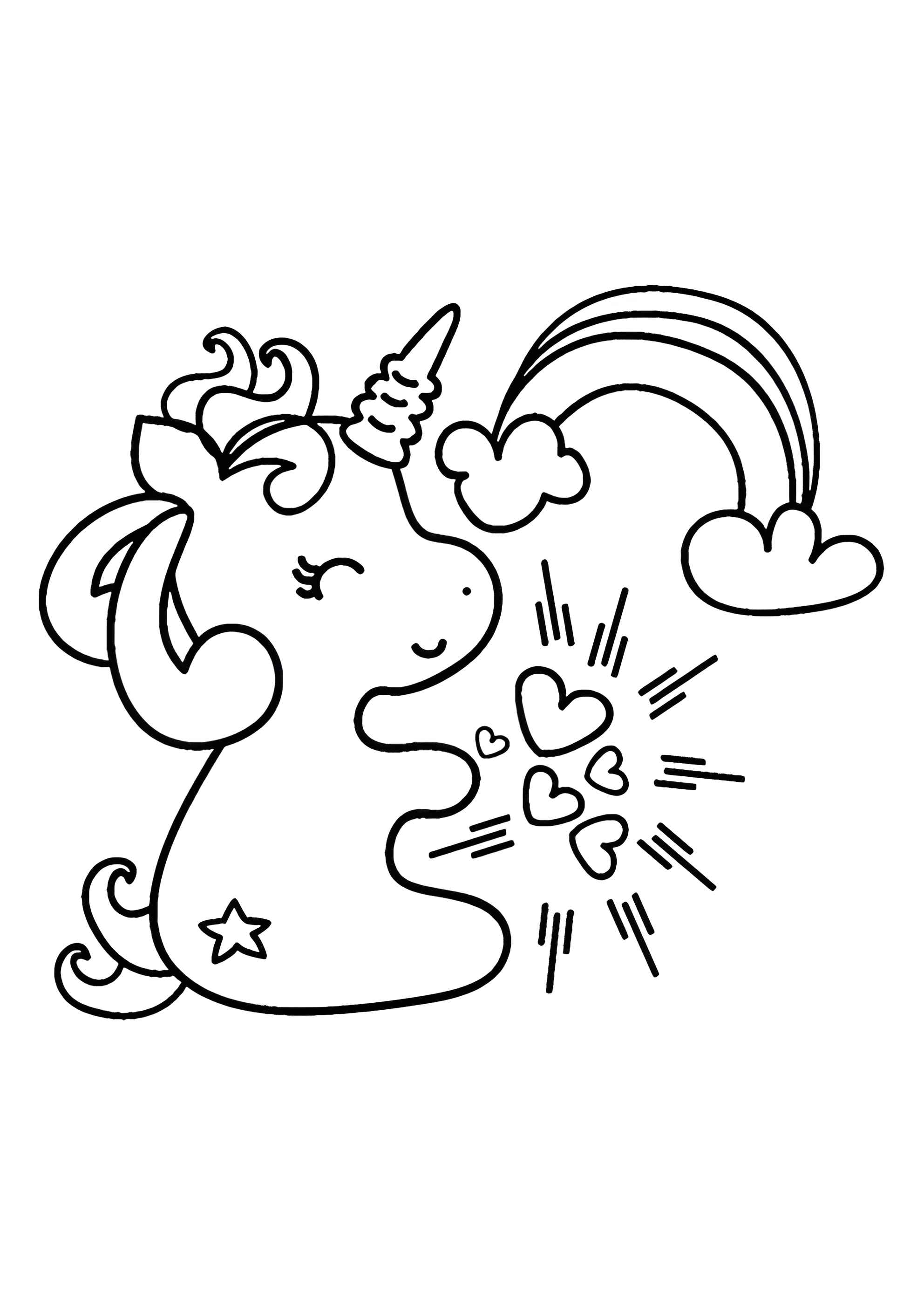 Раскраска Единорог, радуга, сердечки