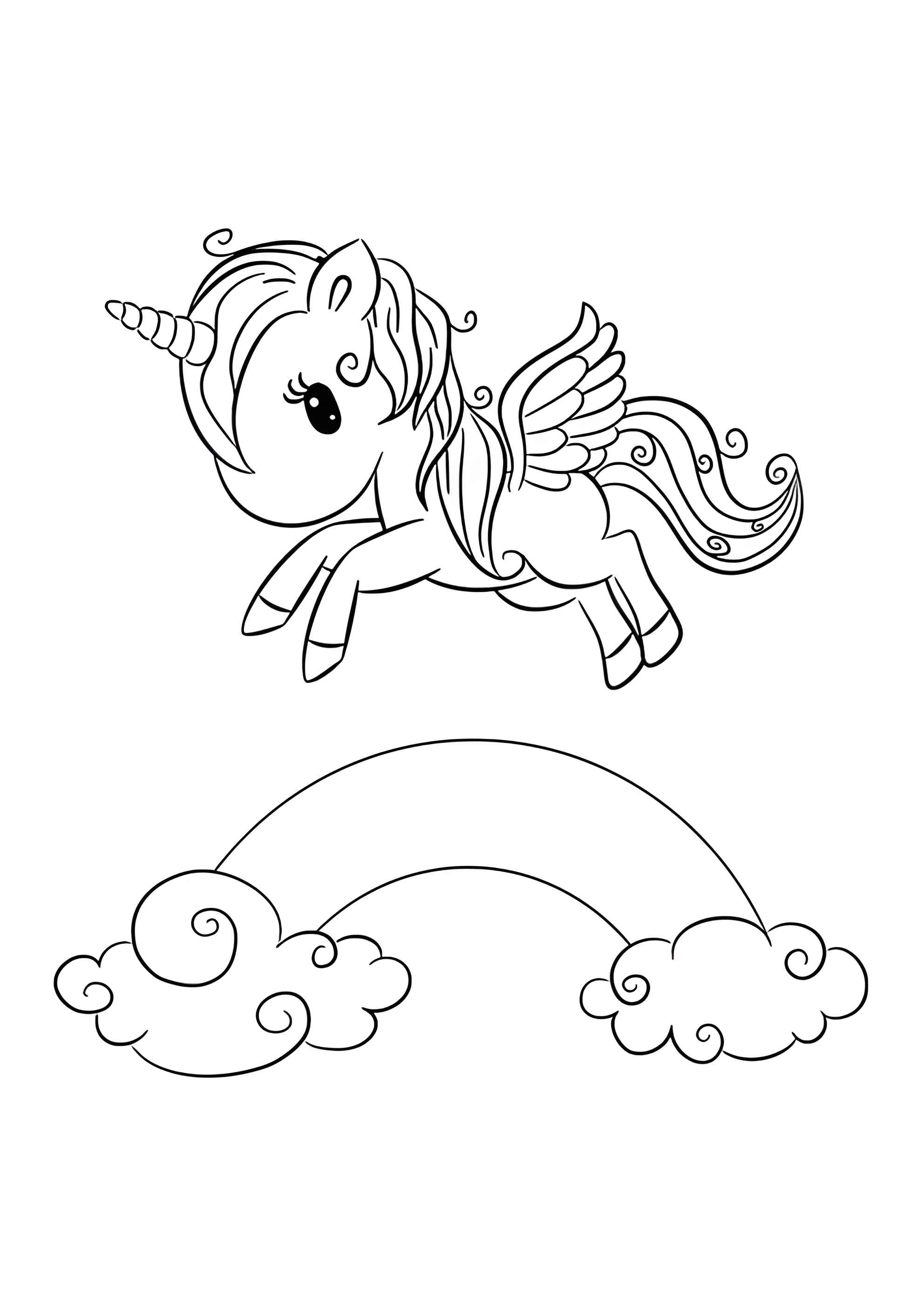 Раскраска Единорог, радуга в облаках