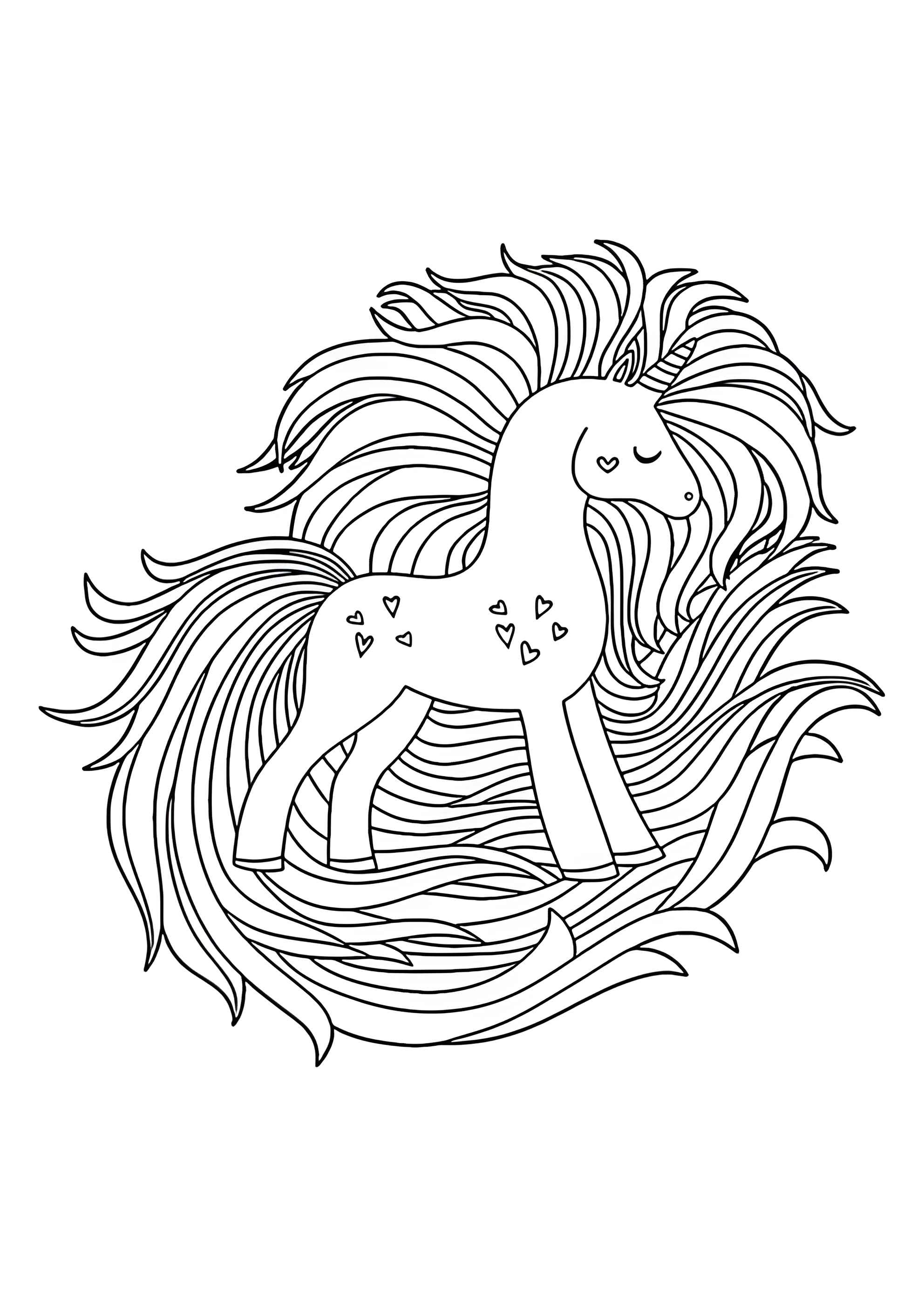 Раскраска Единорог с длинной гривой