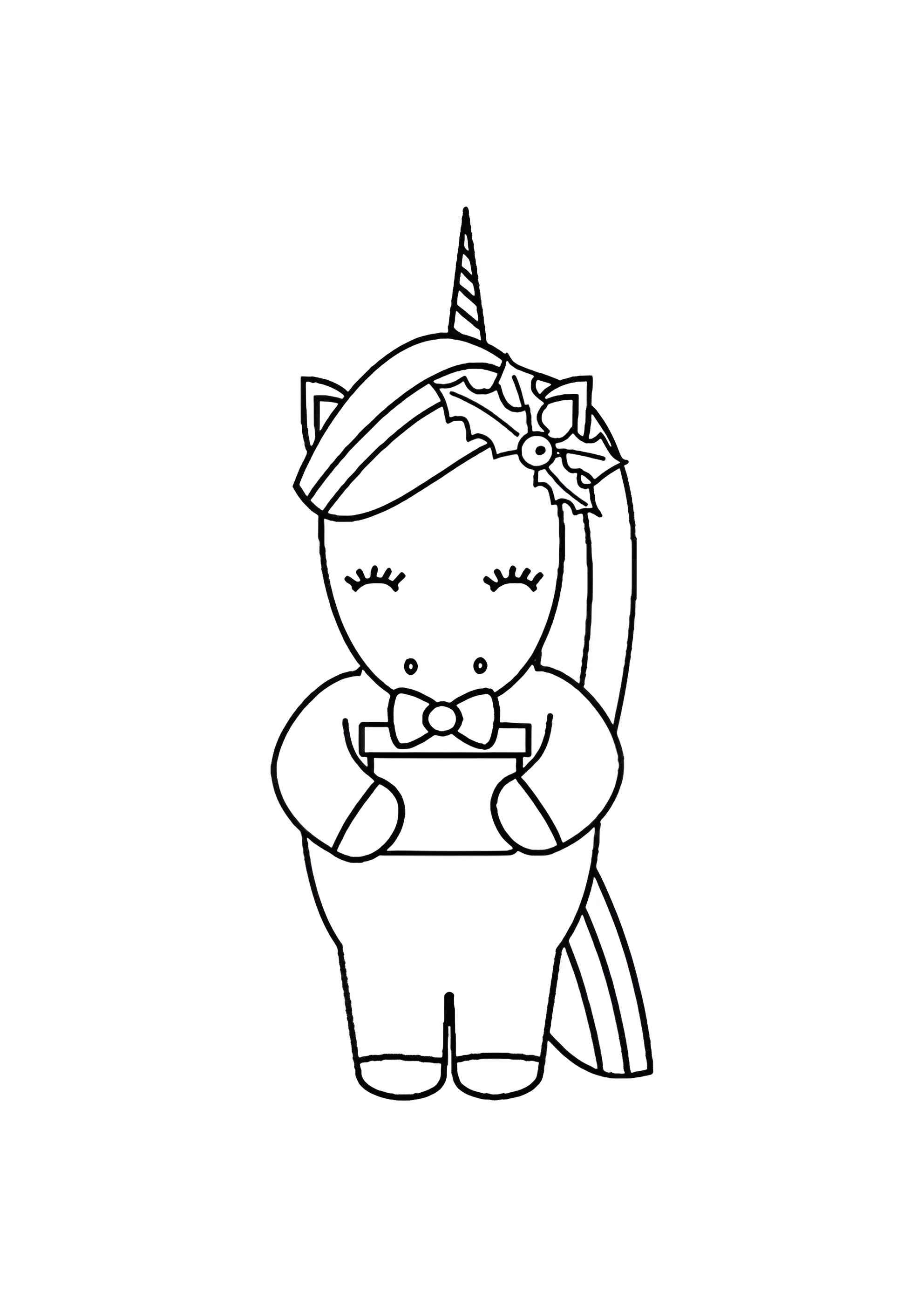 Раскраска Единорог с подарком на Рождество