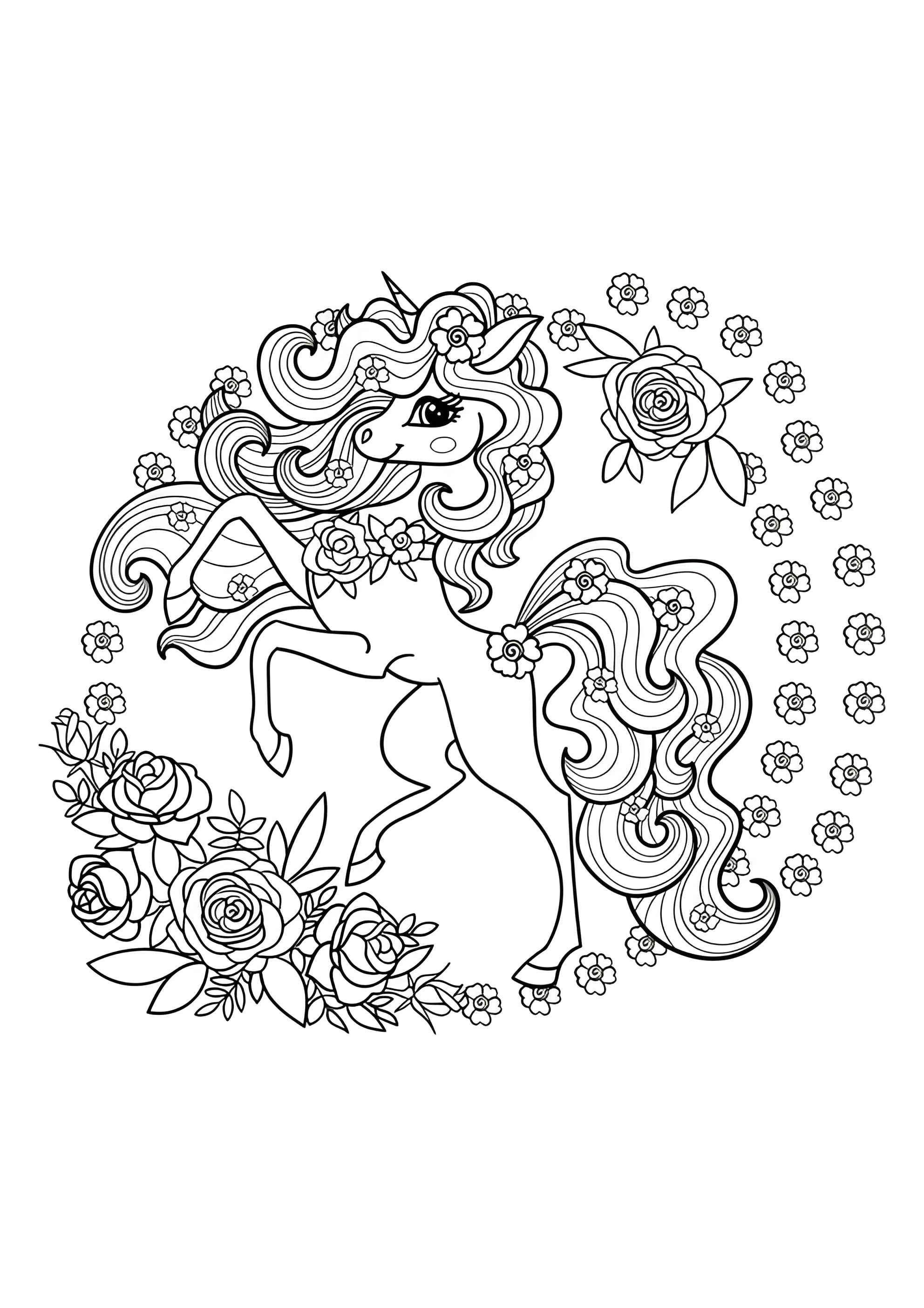 Раскраска Единорог с розами