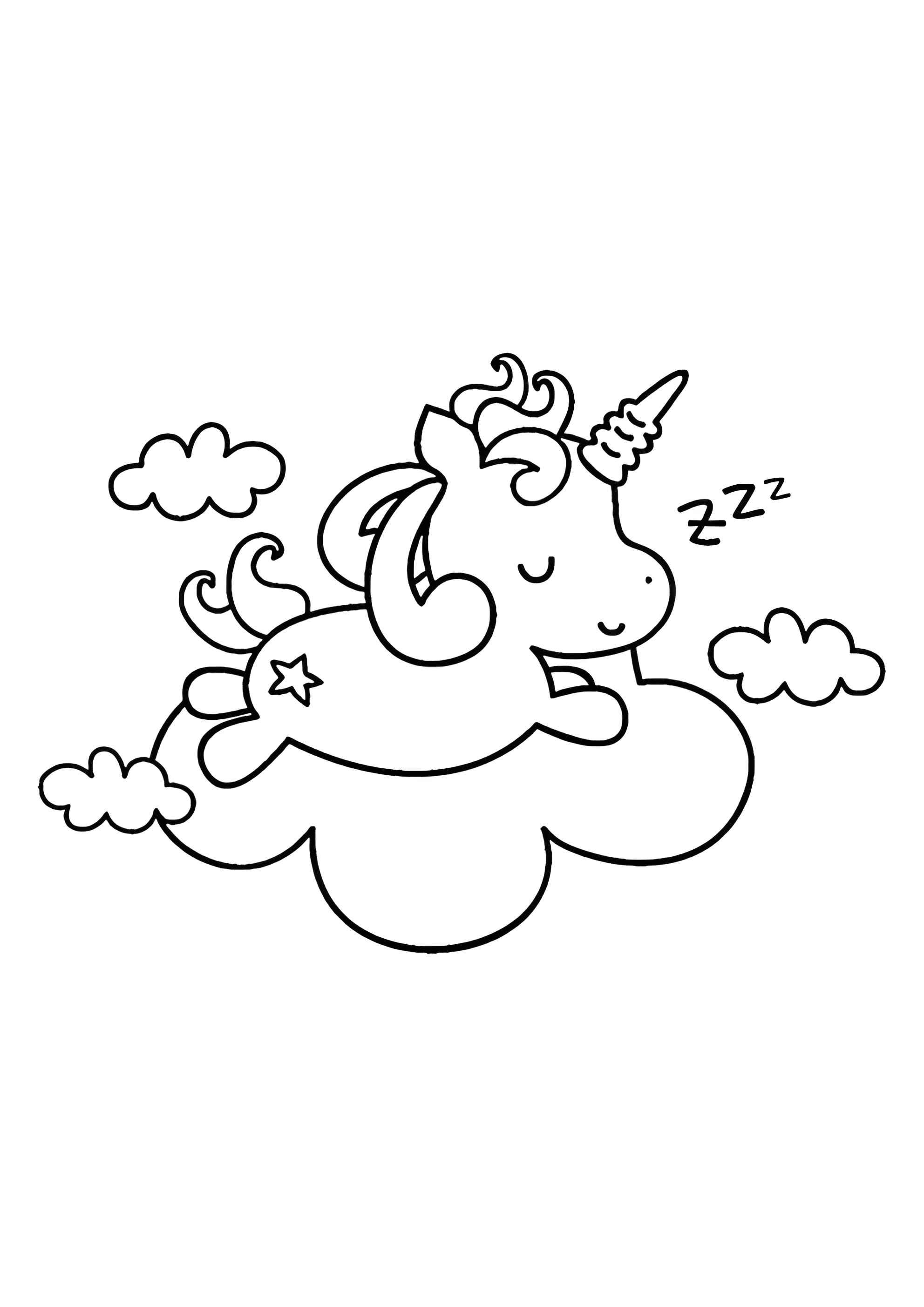 Раскраска Единорог спит в облаках