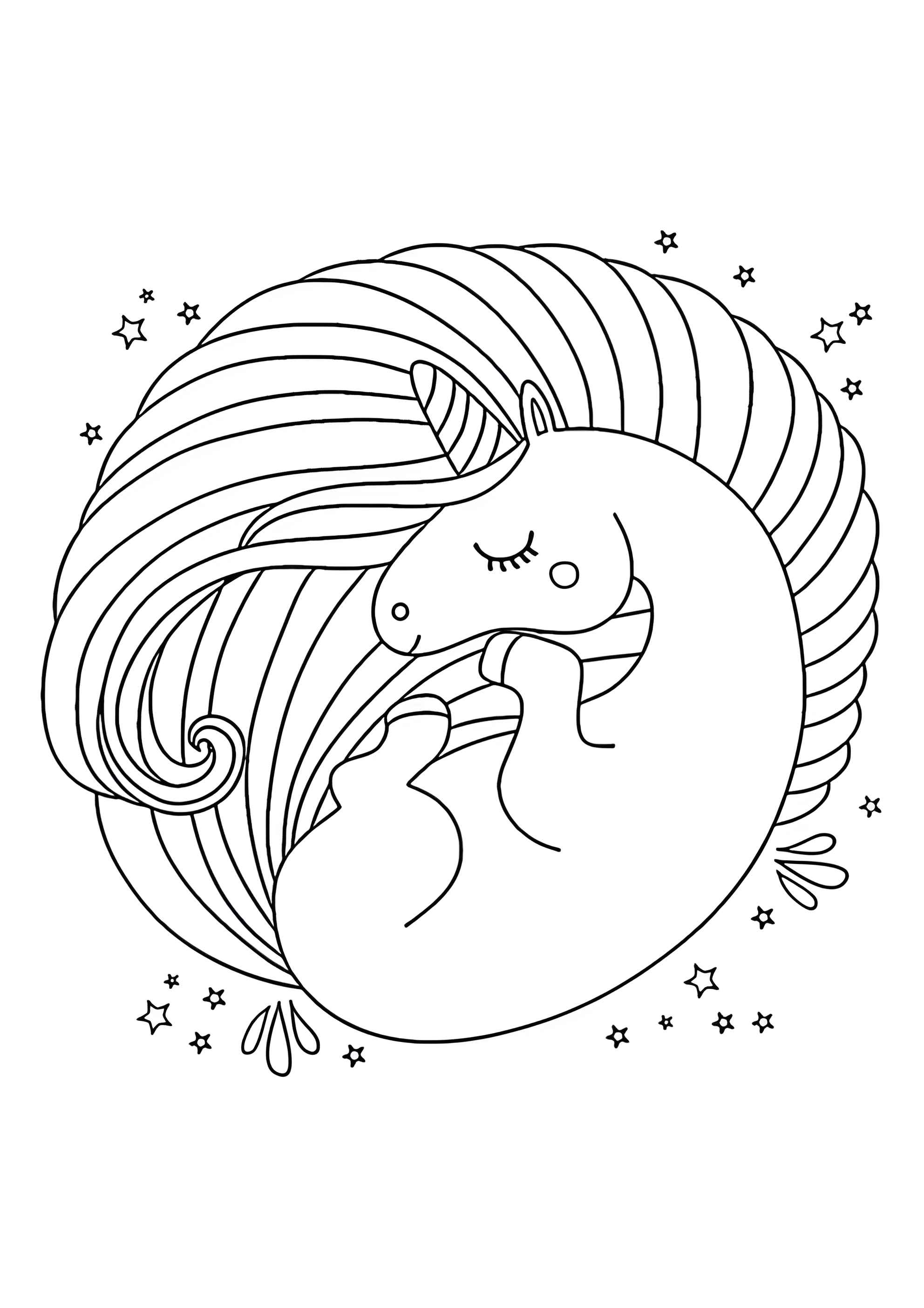 Раскраска Единорог спящий