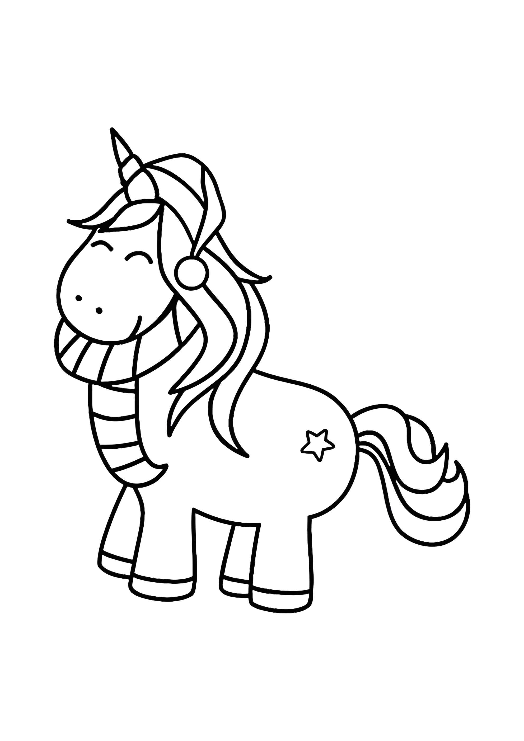 Раскраска Единорог в шапке с шарфиком