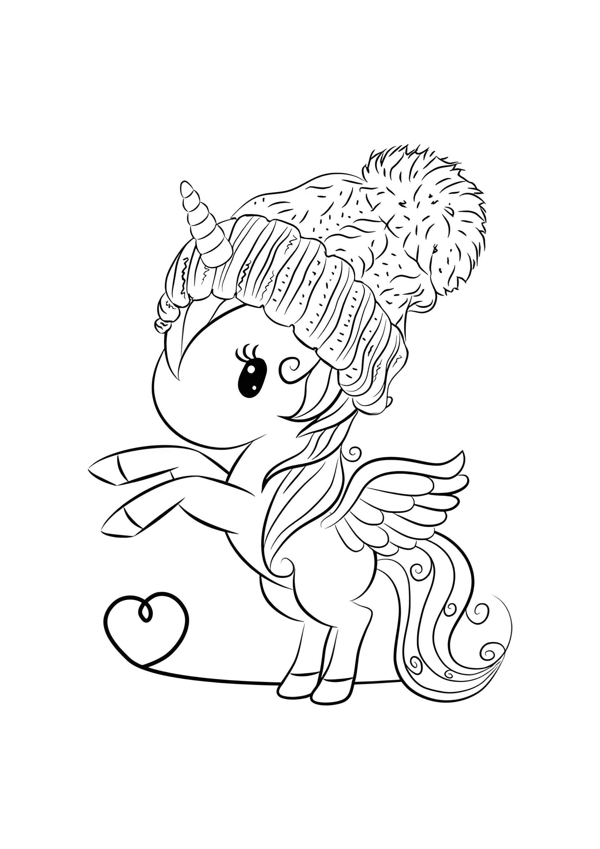 Раскраска Единорог в зимней шапочке