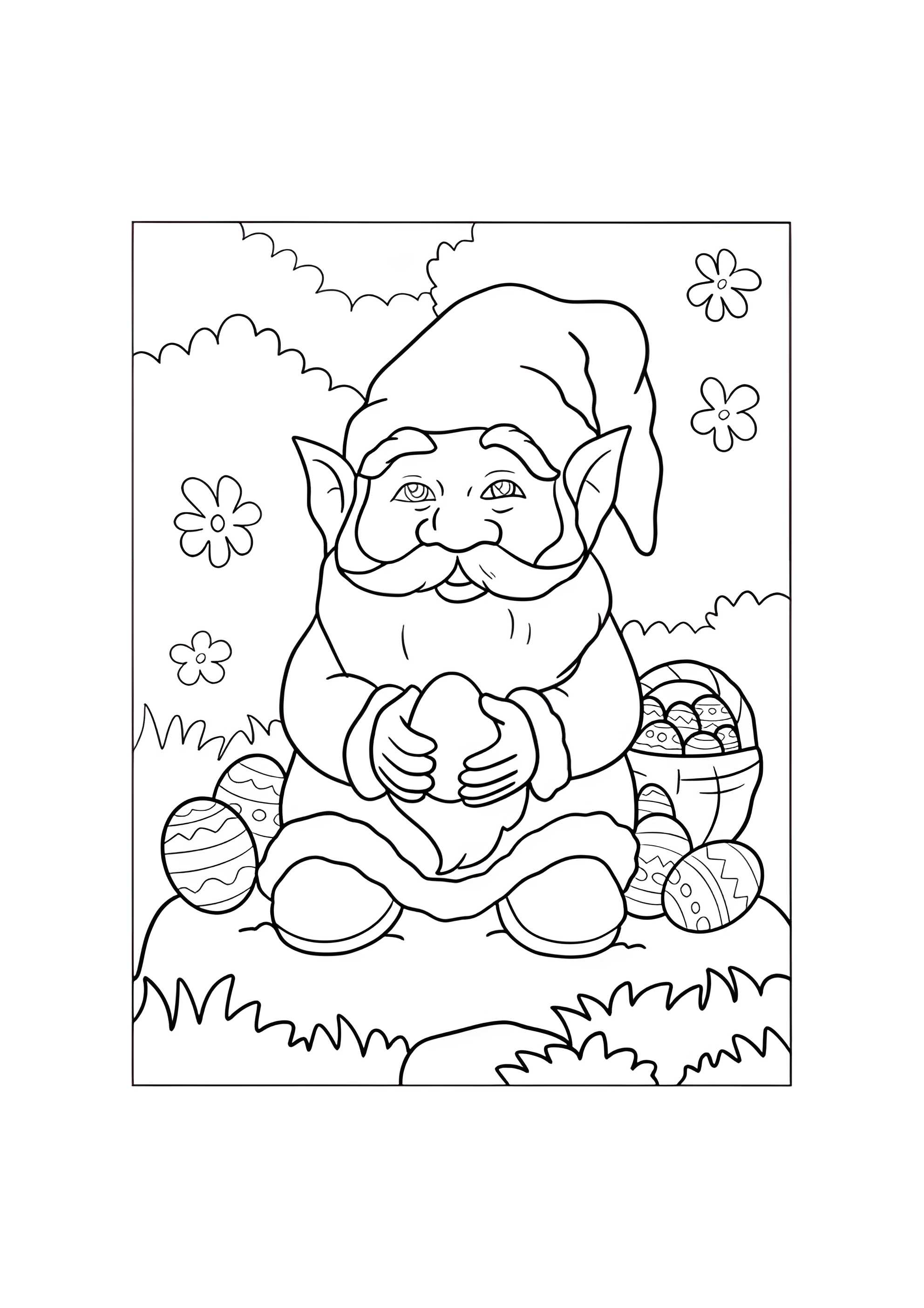 Раскраска Гном с пасхальными яйцами
