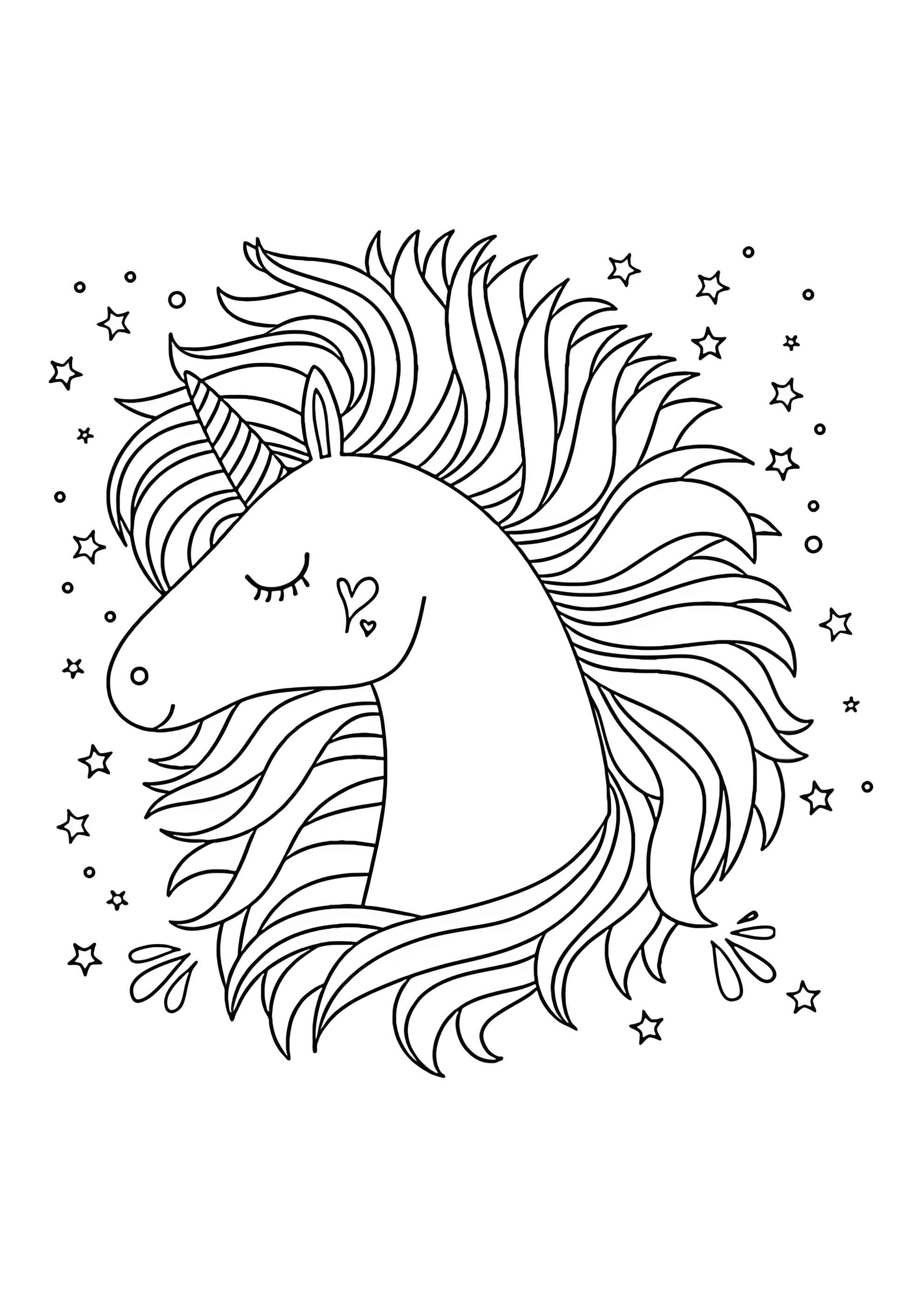 Раскраска Голова единорога с гривой