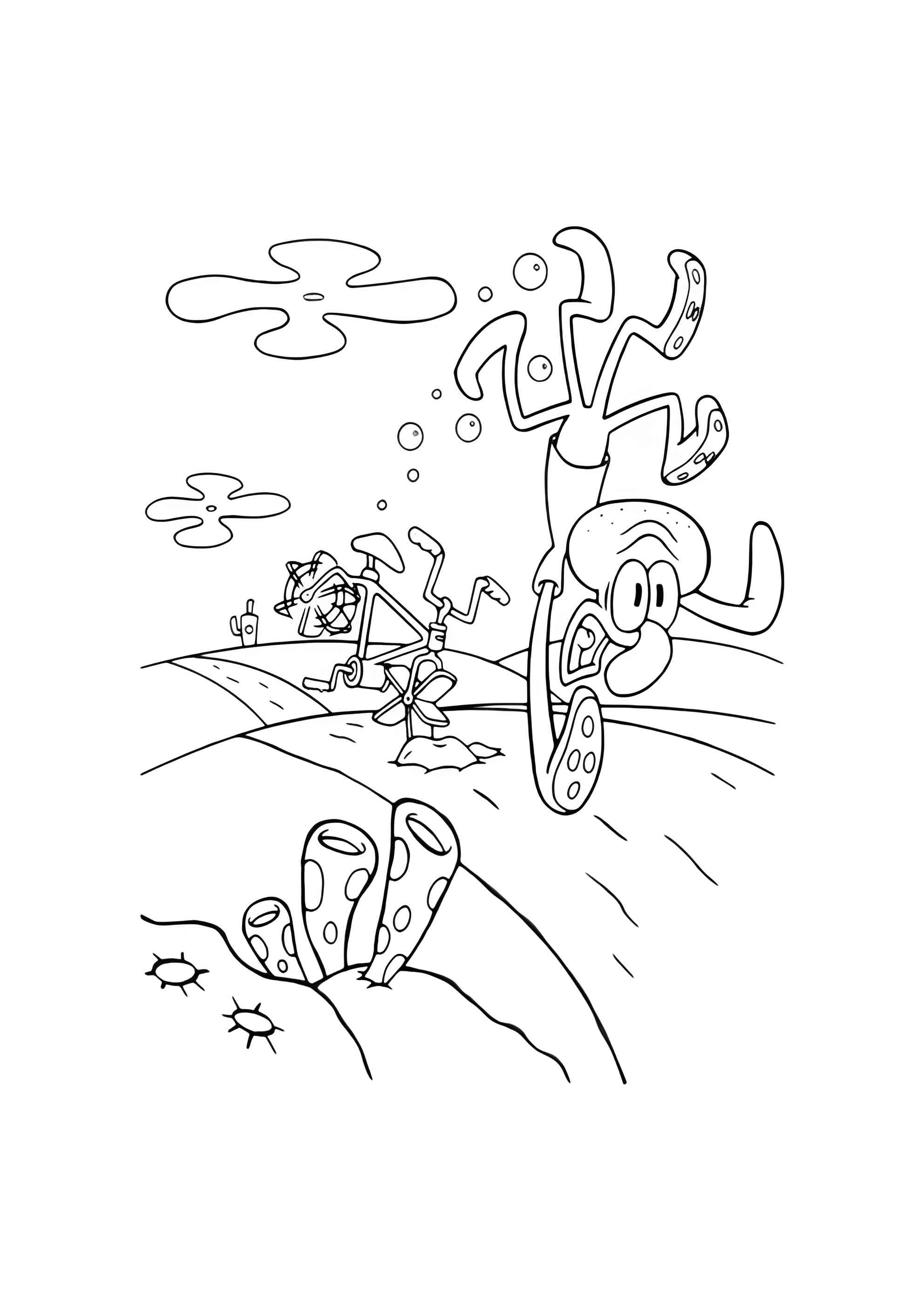 Раскраска Губка Боб и Патрик убегают в страхе