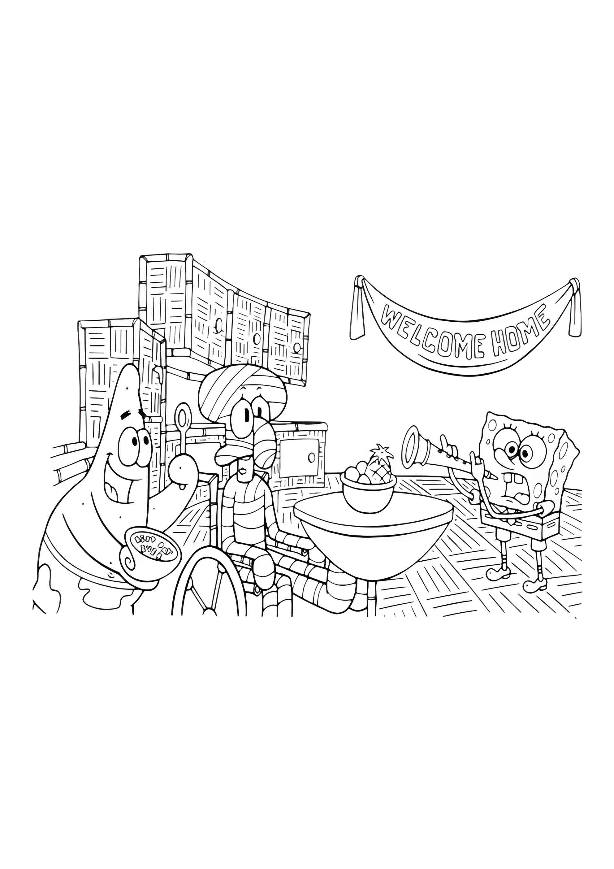 Раскраска Губка Боб и звезда Патрик на прогулке