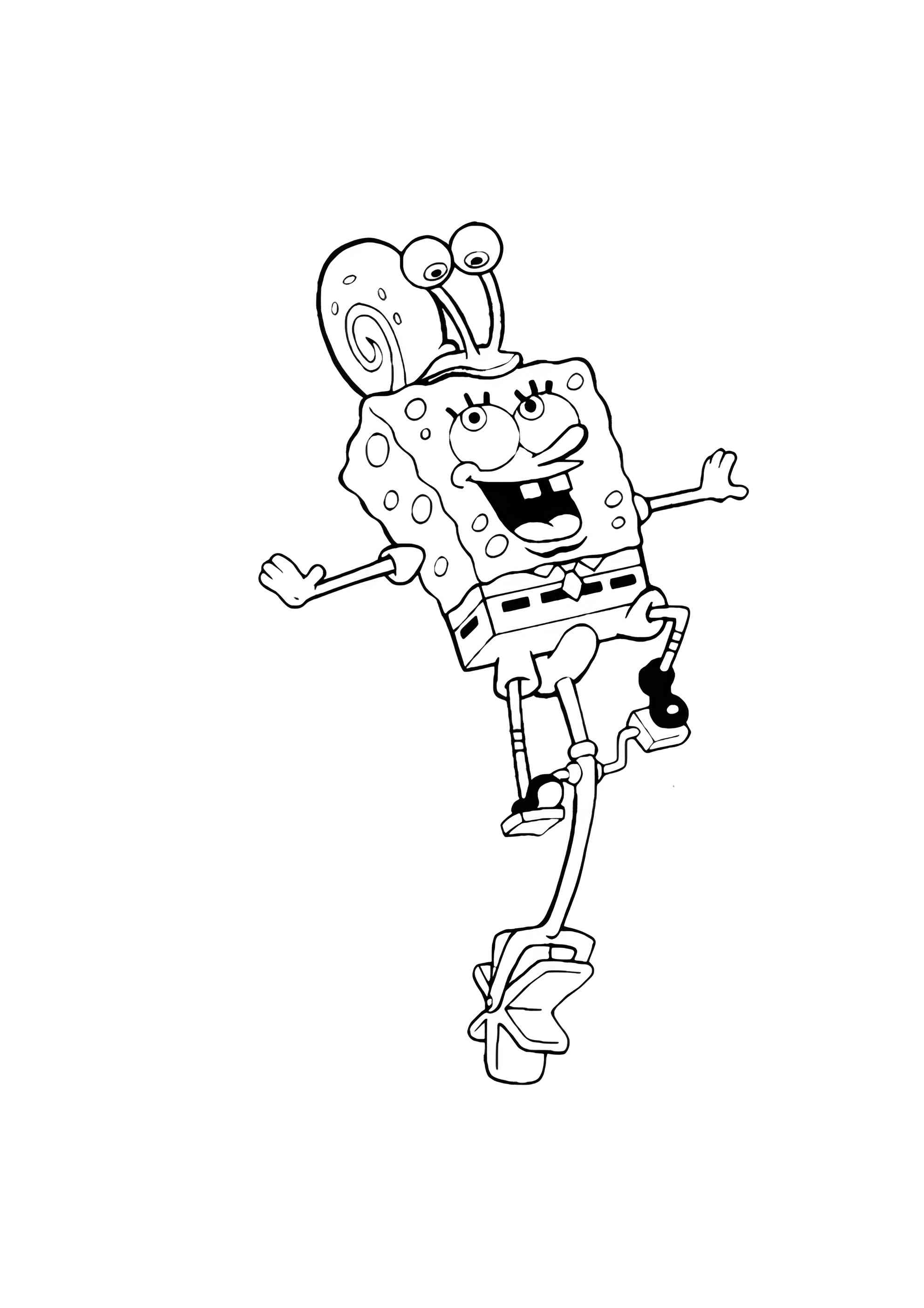 Раскраска Губка Боб с улиткой Гэри на голове