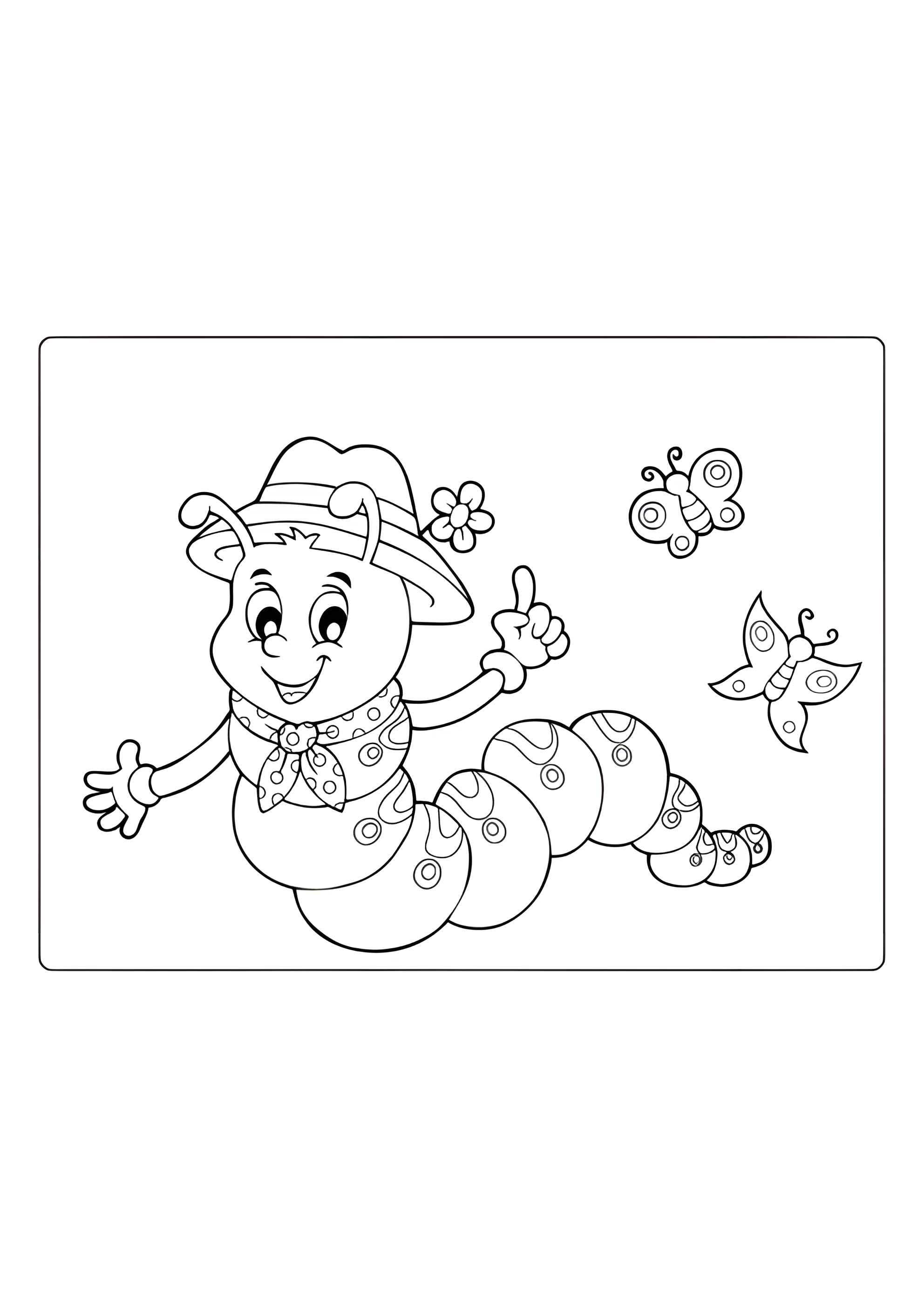 Раскраска Гусеничка с бабочками