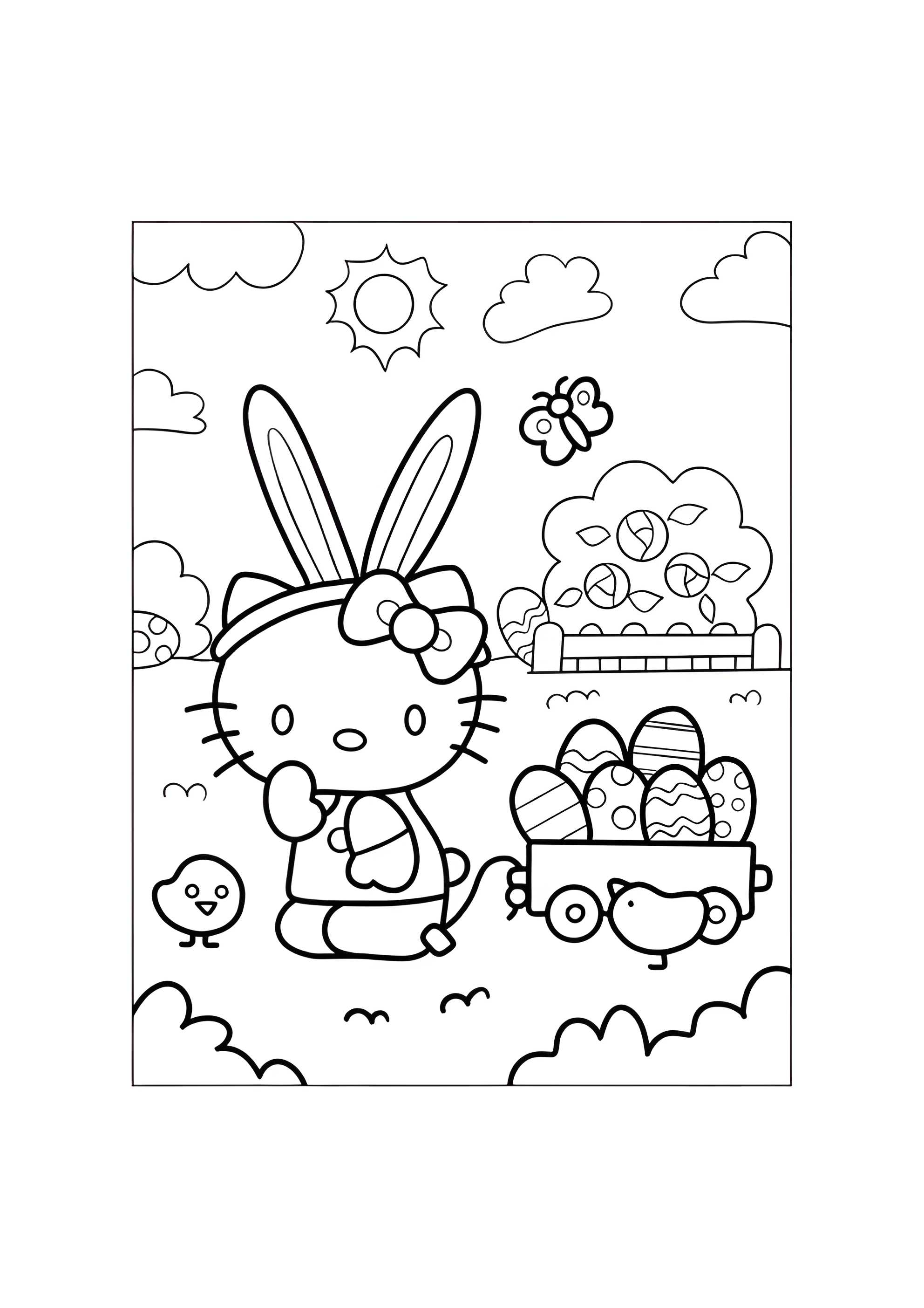 Раскраска Хэллоу Китти с яйцами на пасху