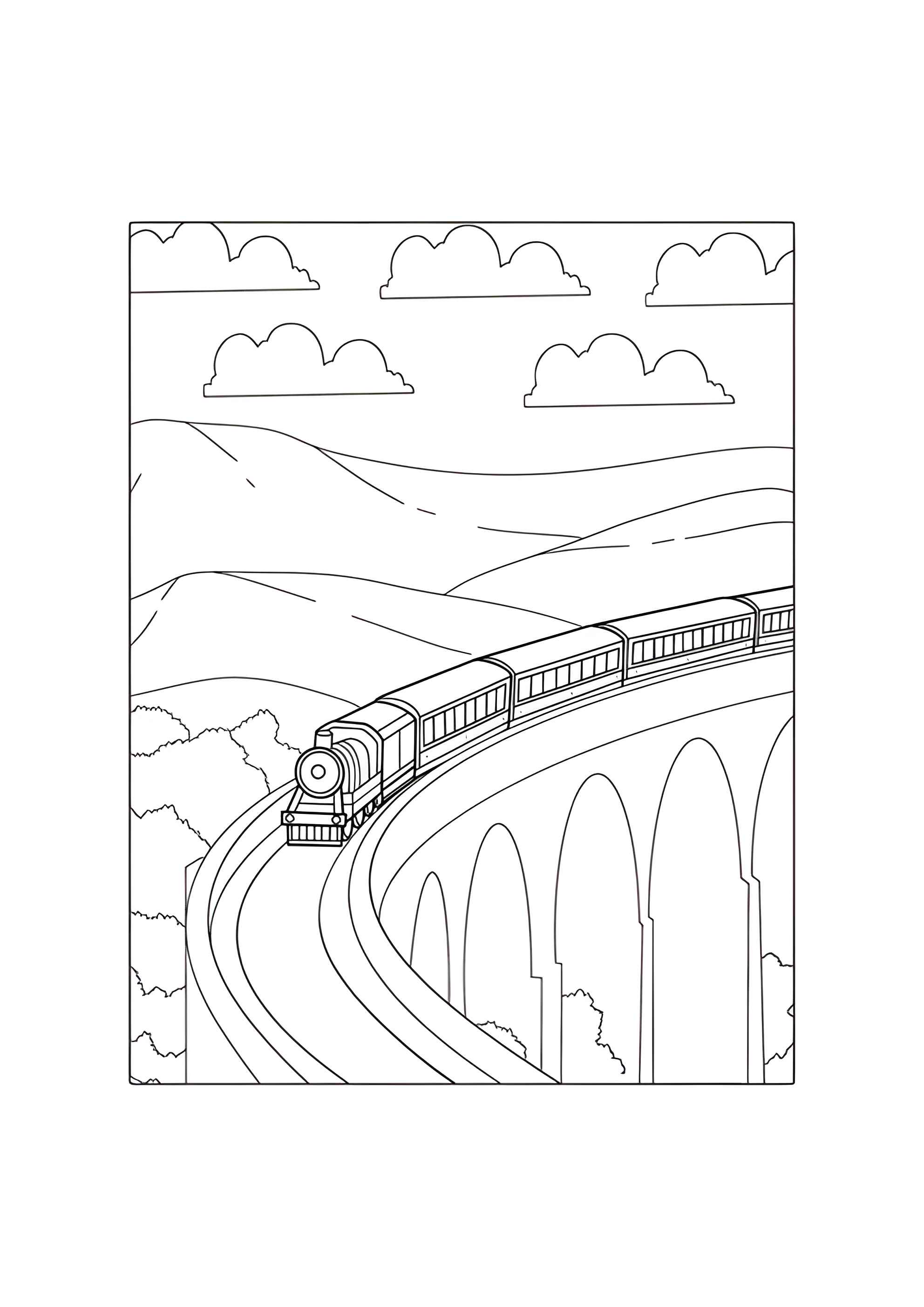 Раскраска Хогвартс-экспресс на мосту