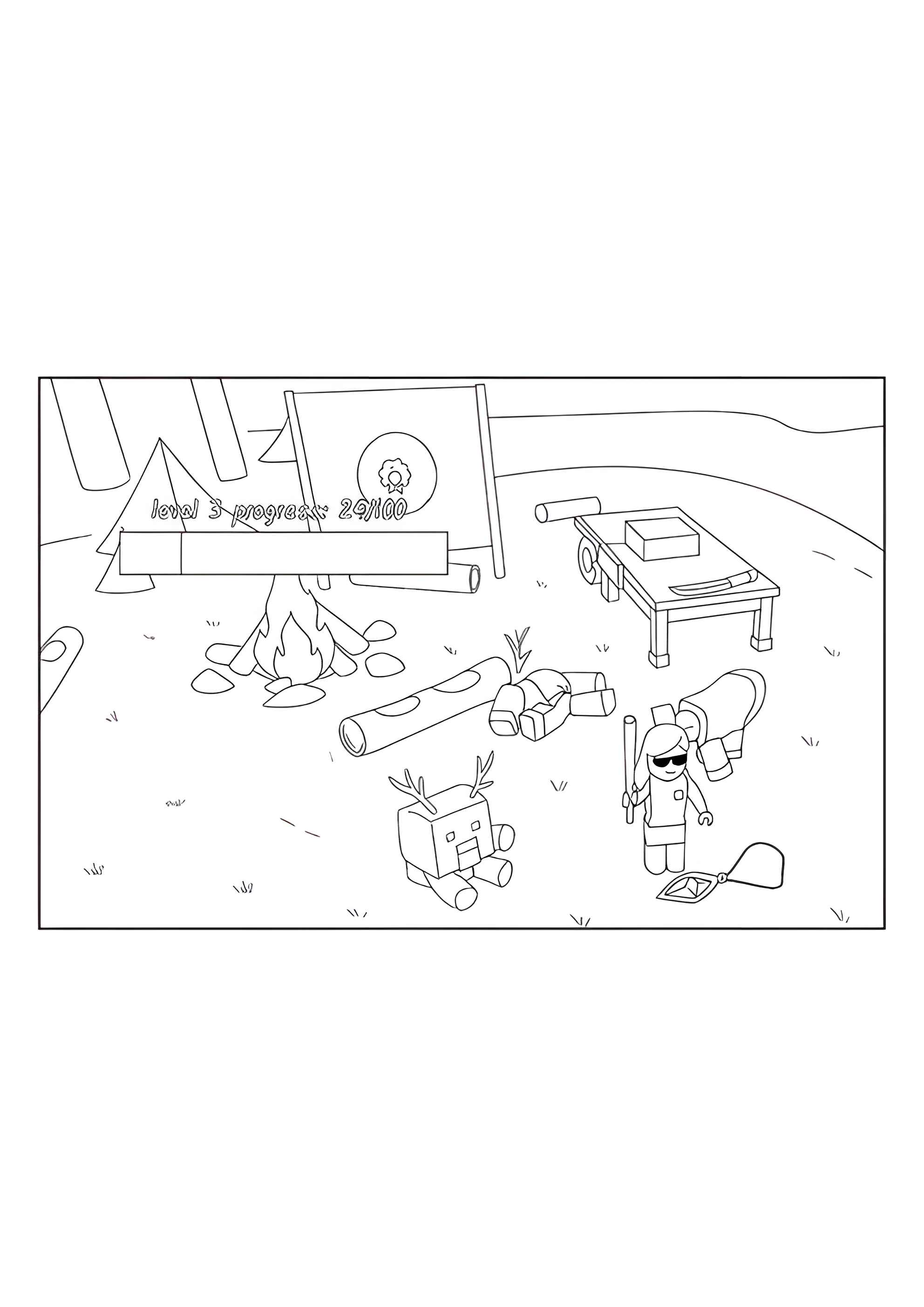 Раскраска Игрок 99 ночей в лесу строит базу