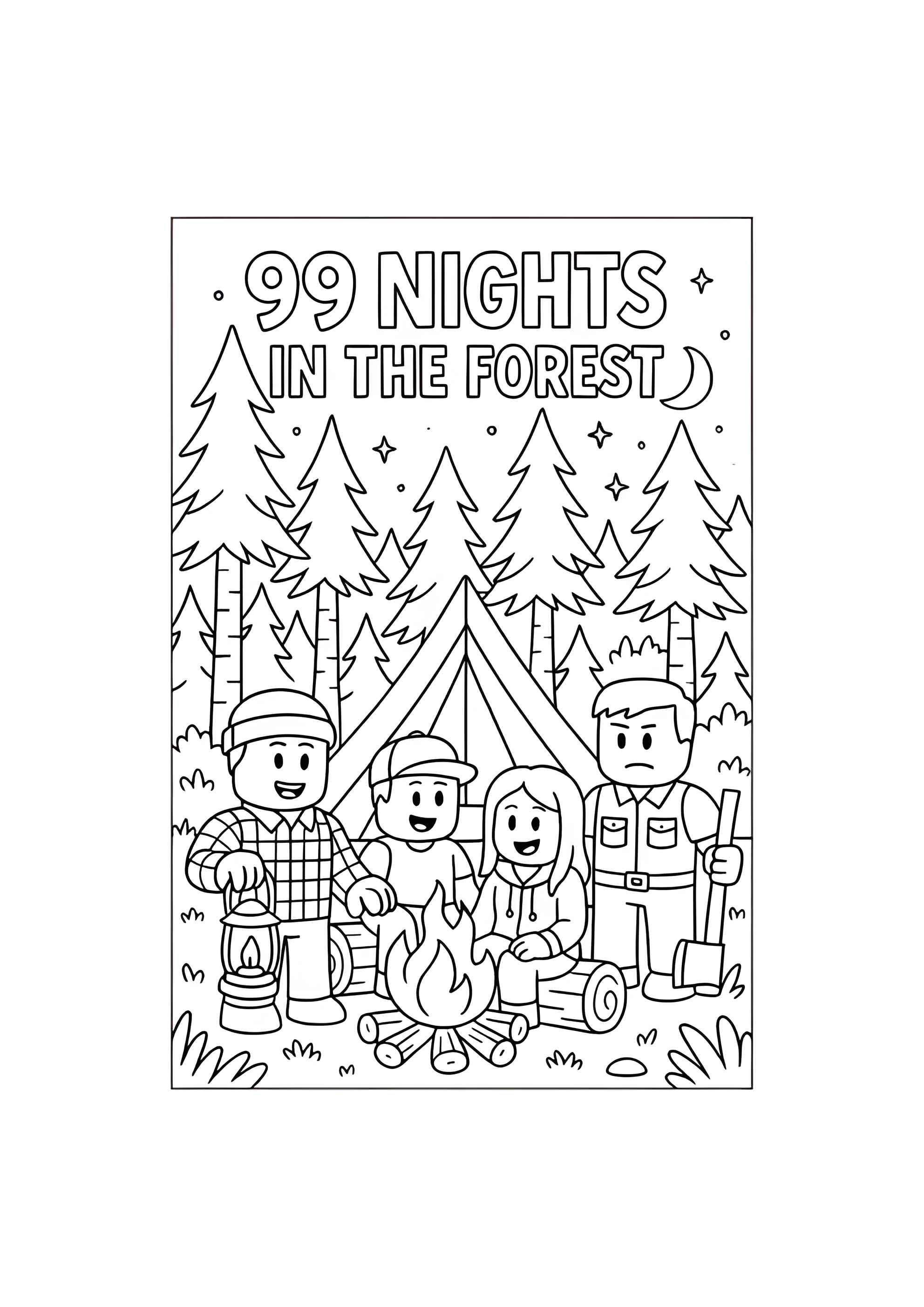 Раскраска Игроки 99 ночей в лесу