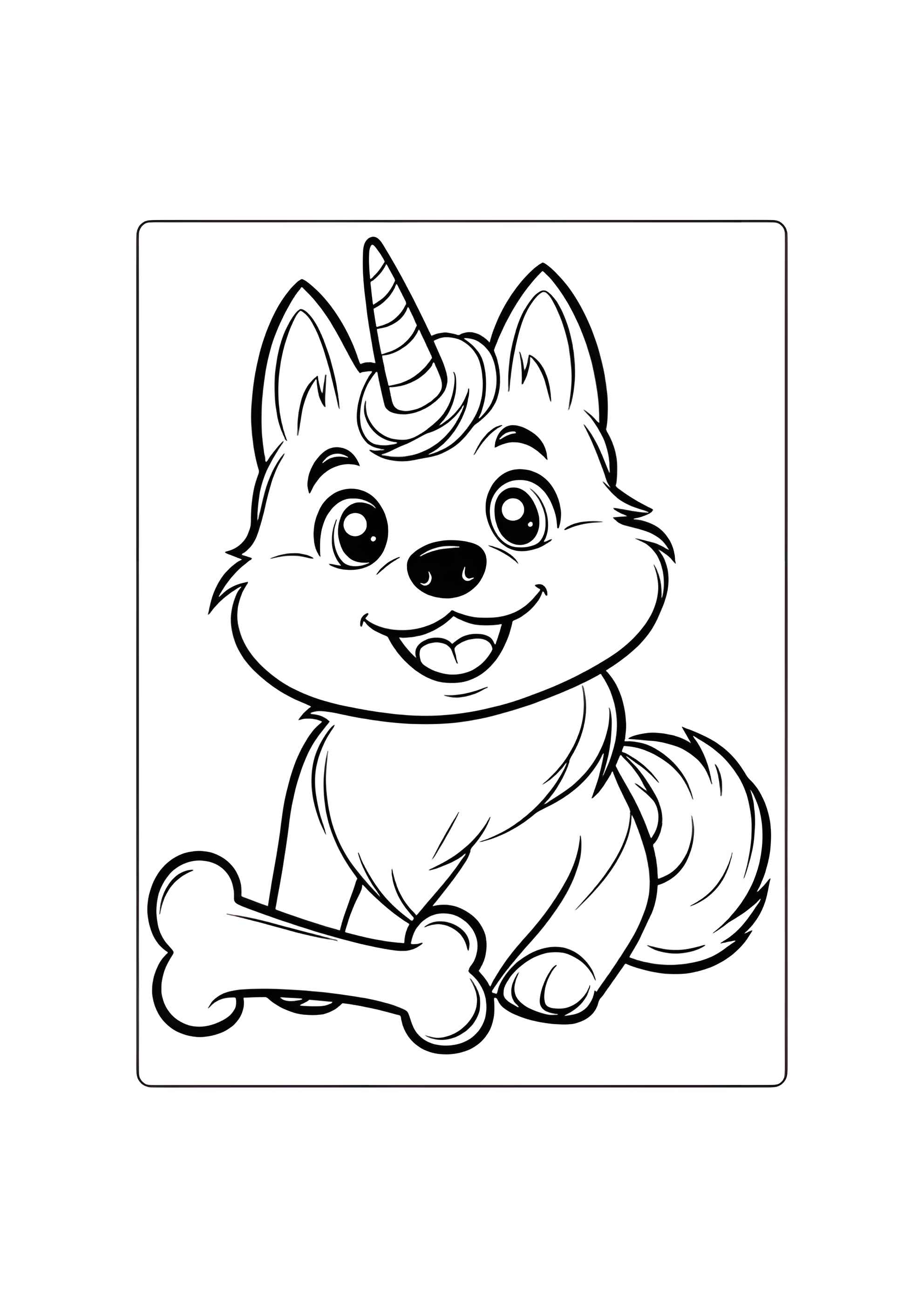 Раскраска Кавайи Хаски-единорог