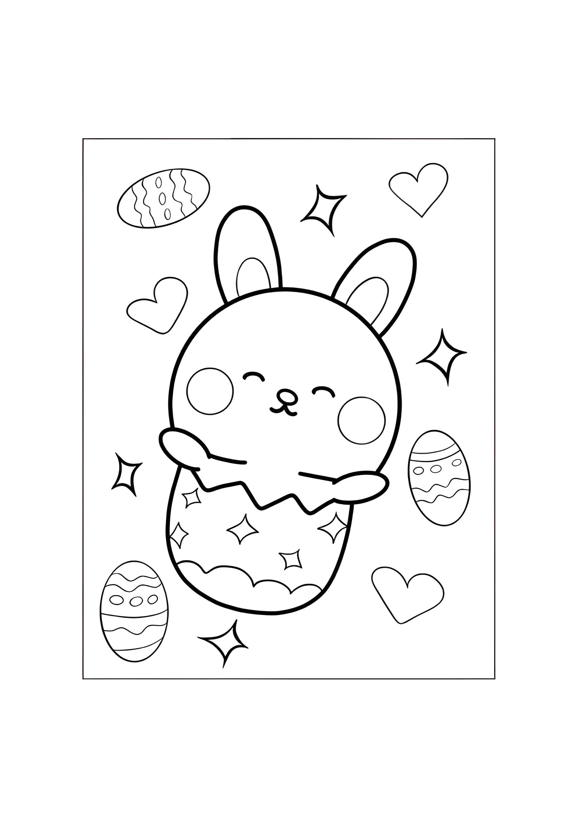 Раскраска Кавайный кролик в яйце
