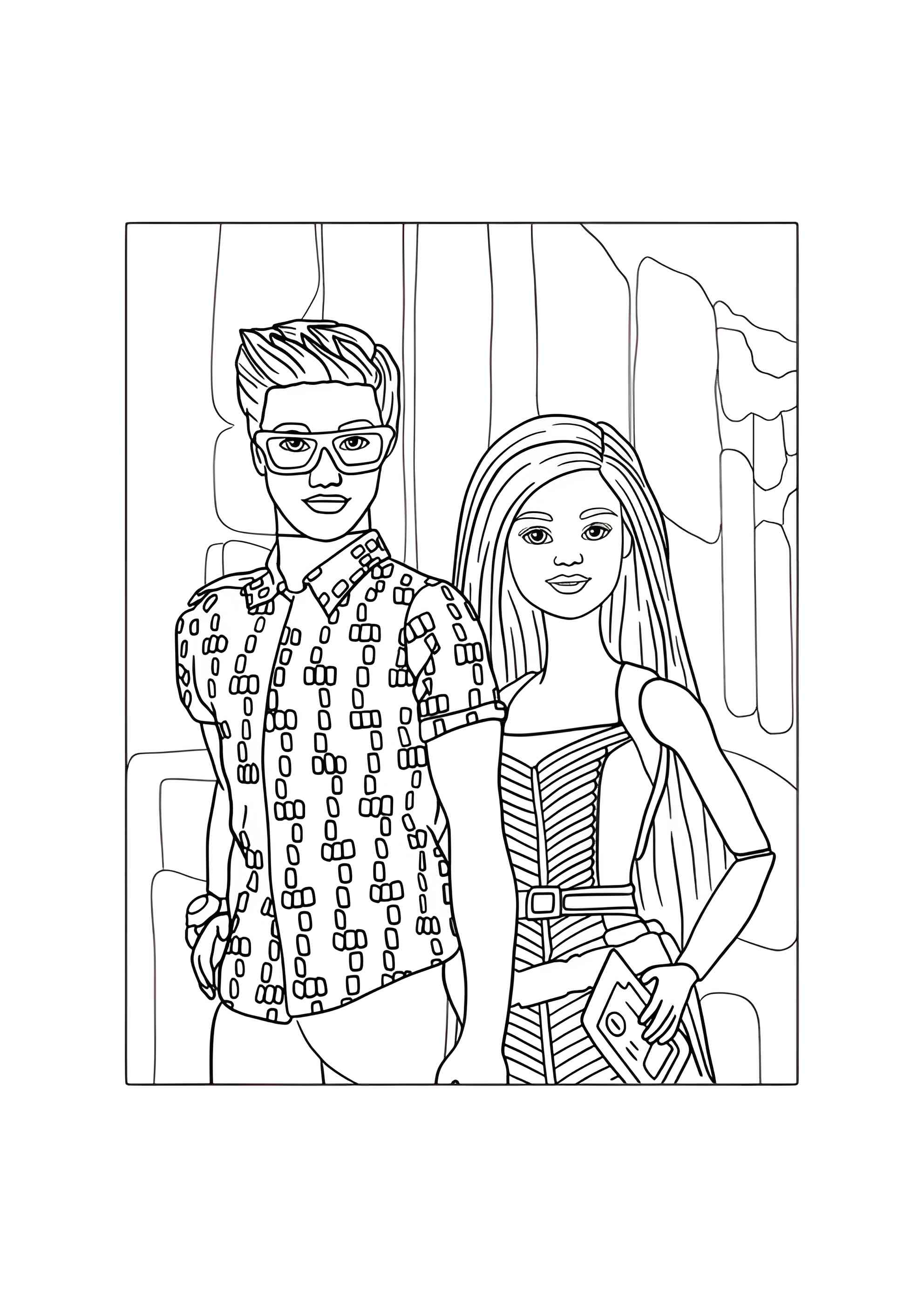Раскраска Кен и Барби на пляже