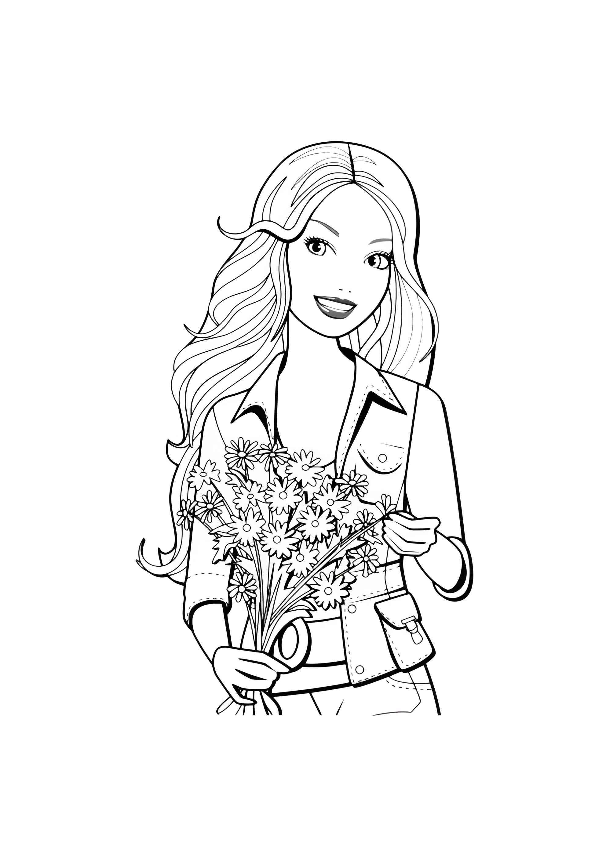 Раскраска Кен подарил Барби цветы