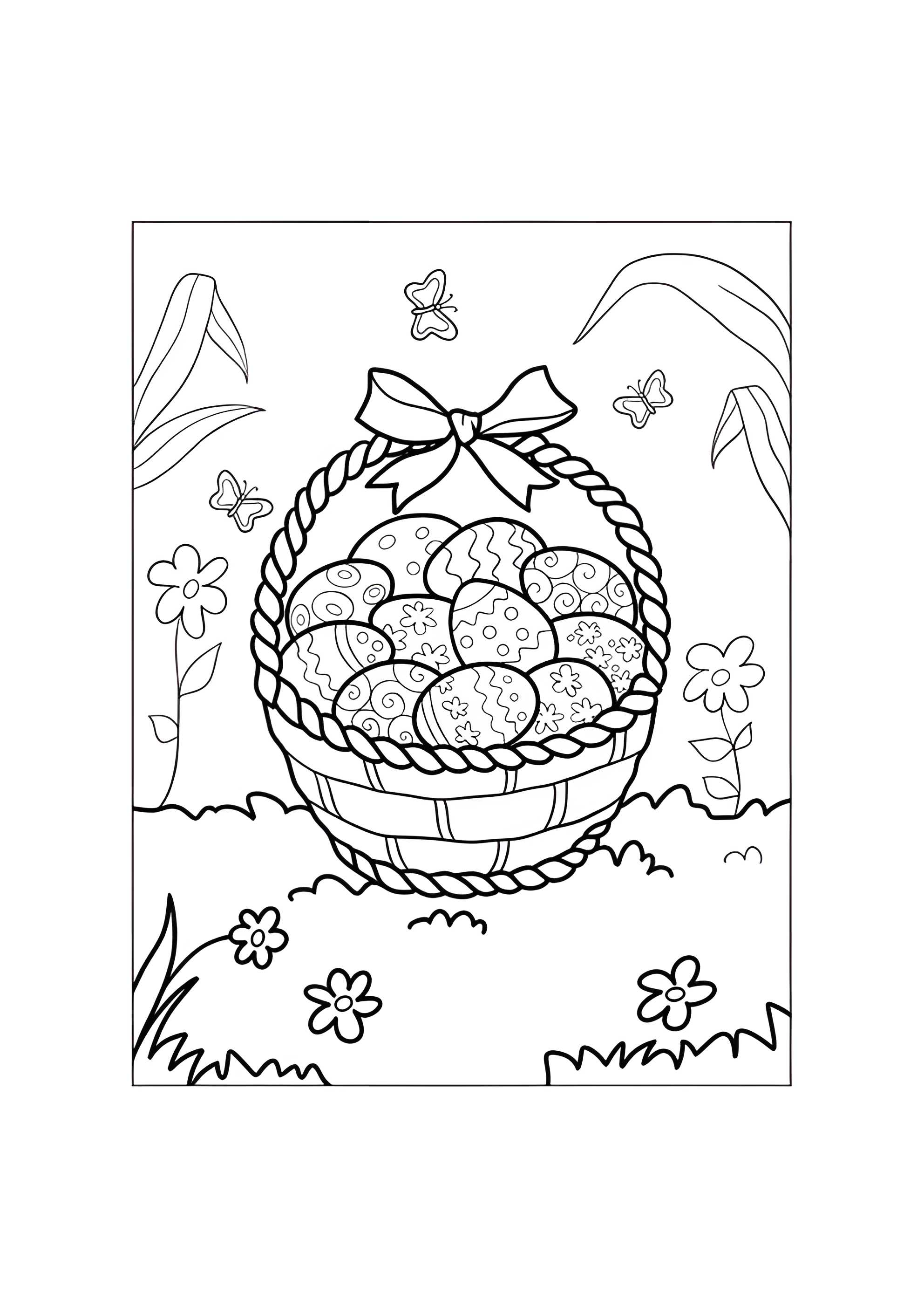 Раскраска Корзинка с красивыми яйцами на пасху