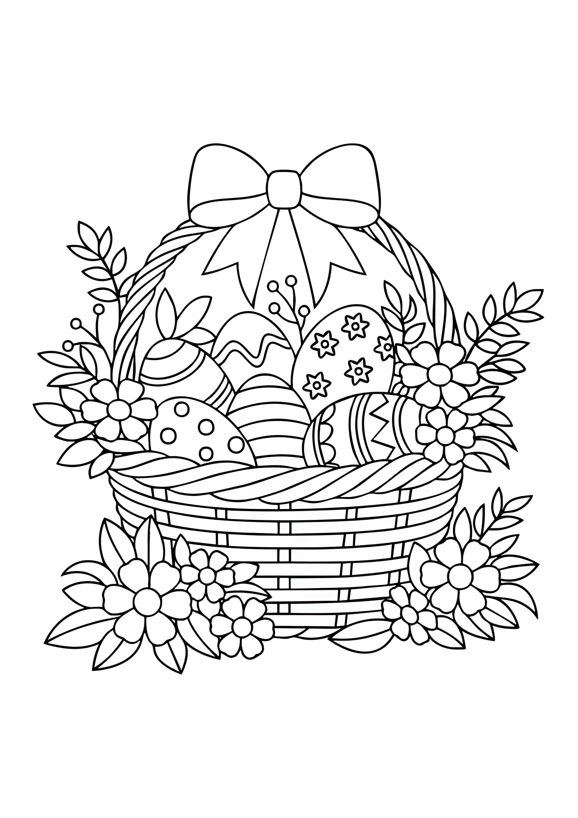 Раскраска Корзинка с яйцами в цветах
