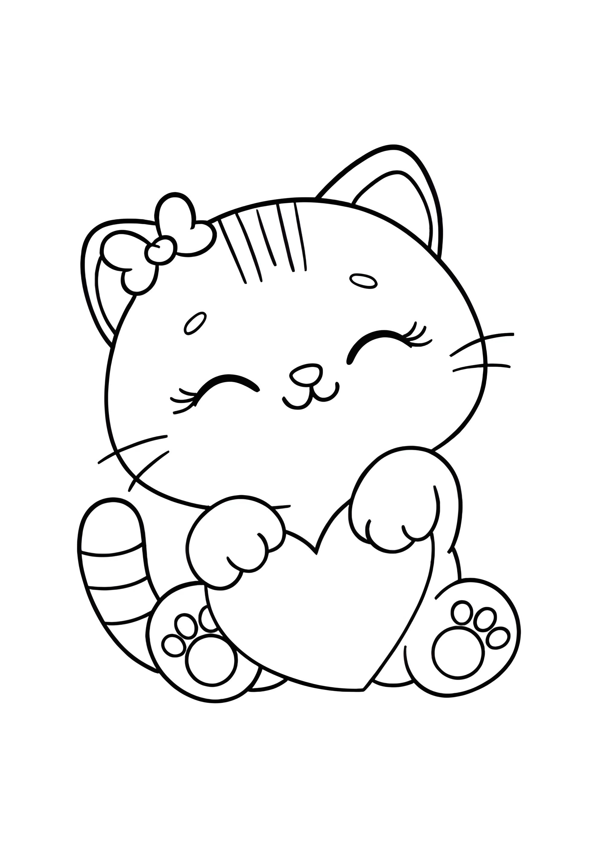 Раскраска Кошечка с бантиком держит сердечко