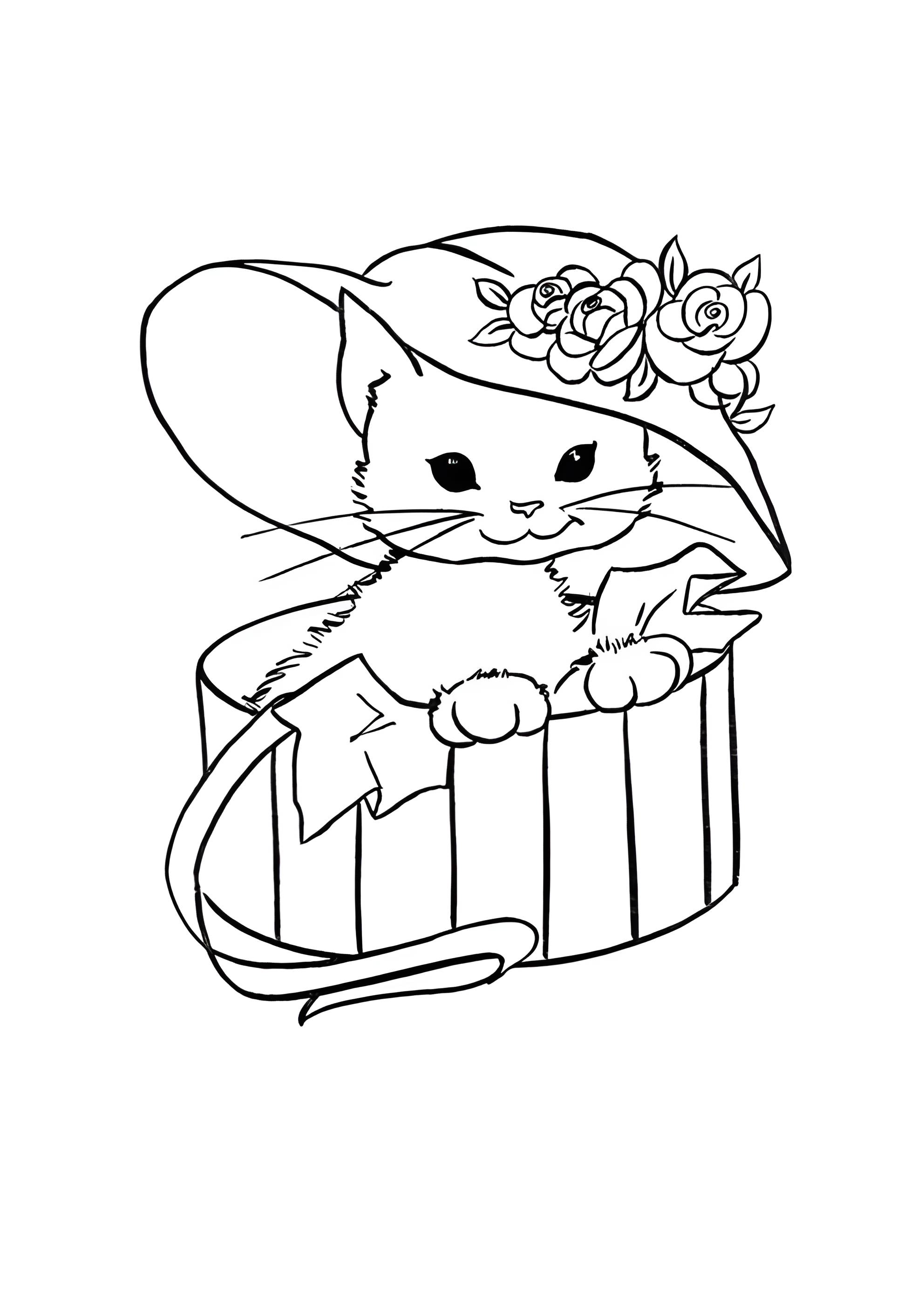 Раскраска Кошечка в шляпе