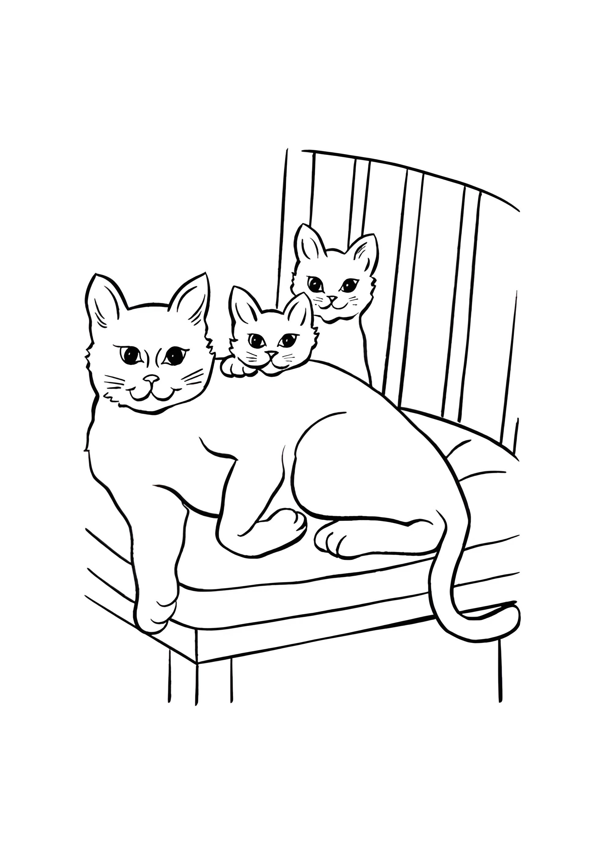 Раскраска Кошка и два котенка