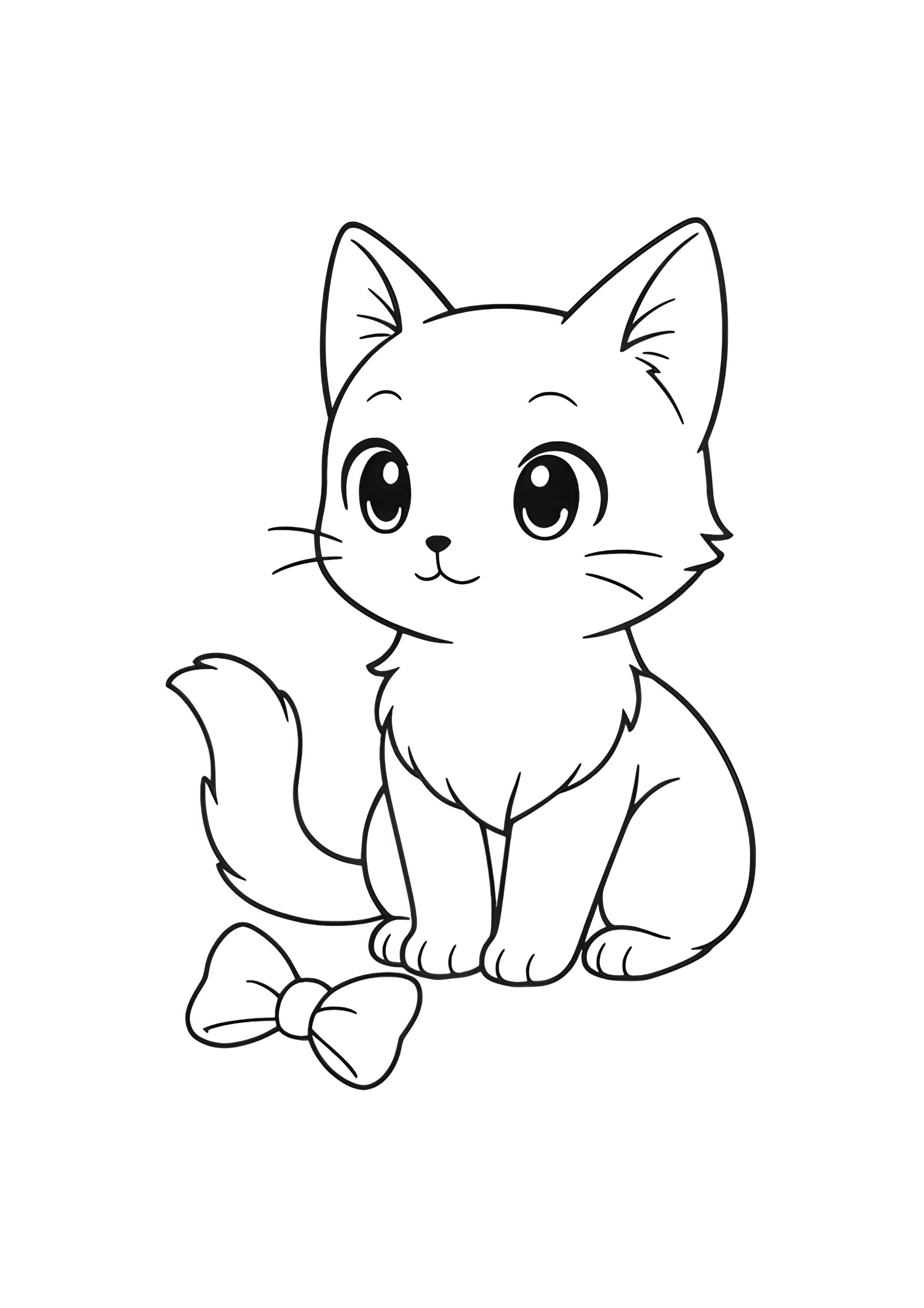 Раскраска Кошка и игрушка-бантик