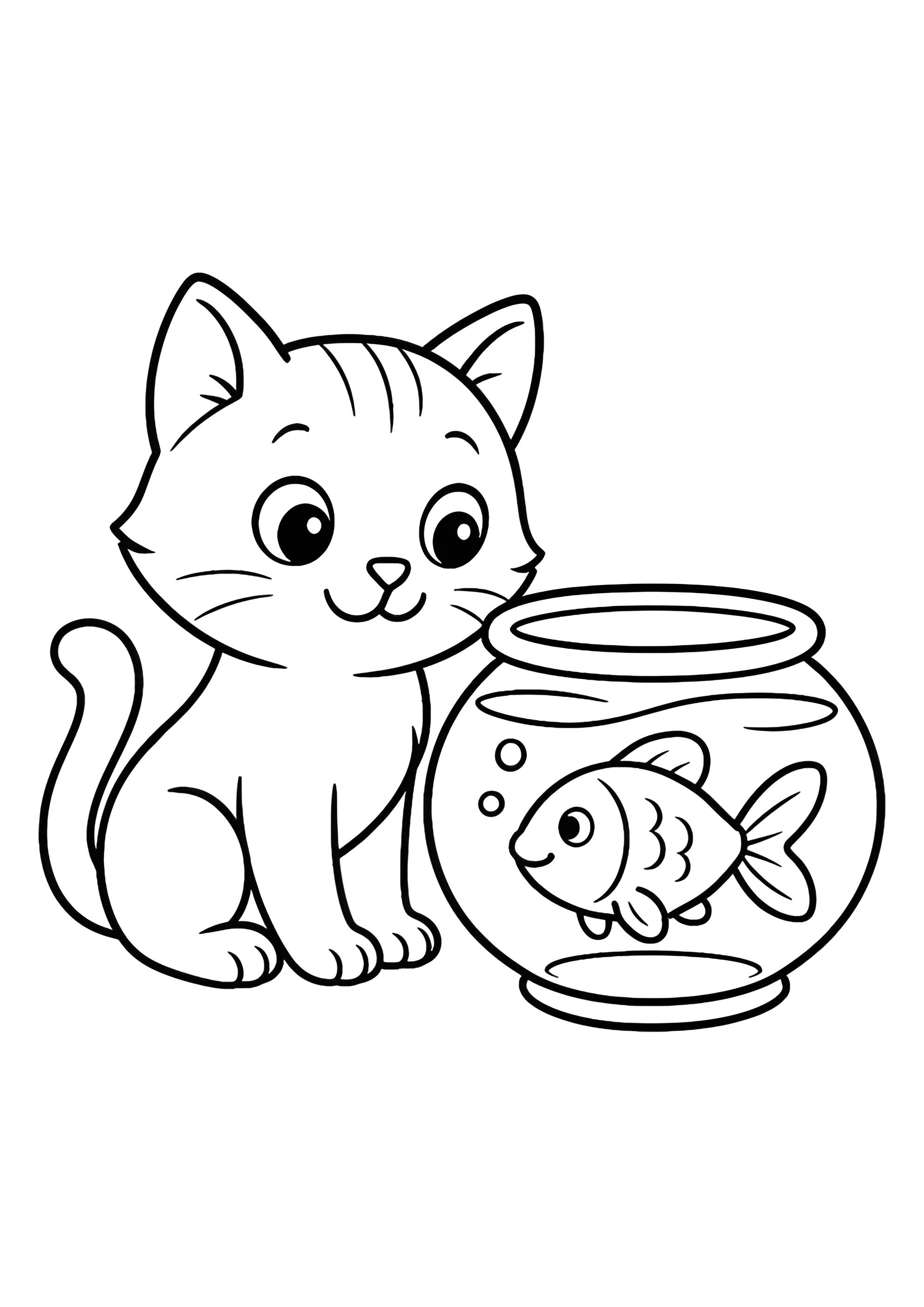 Раскраска Кошка и рыбка