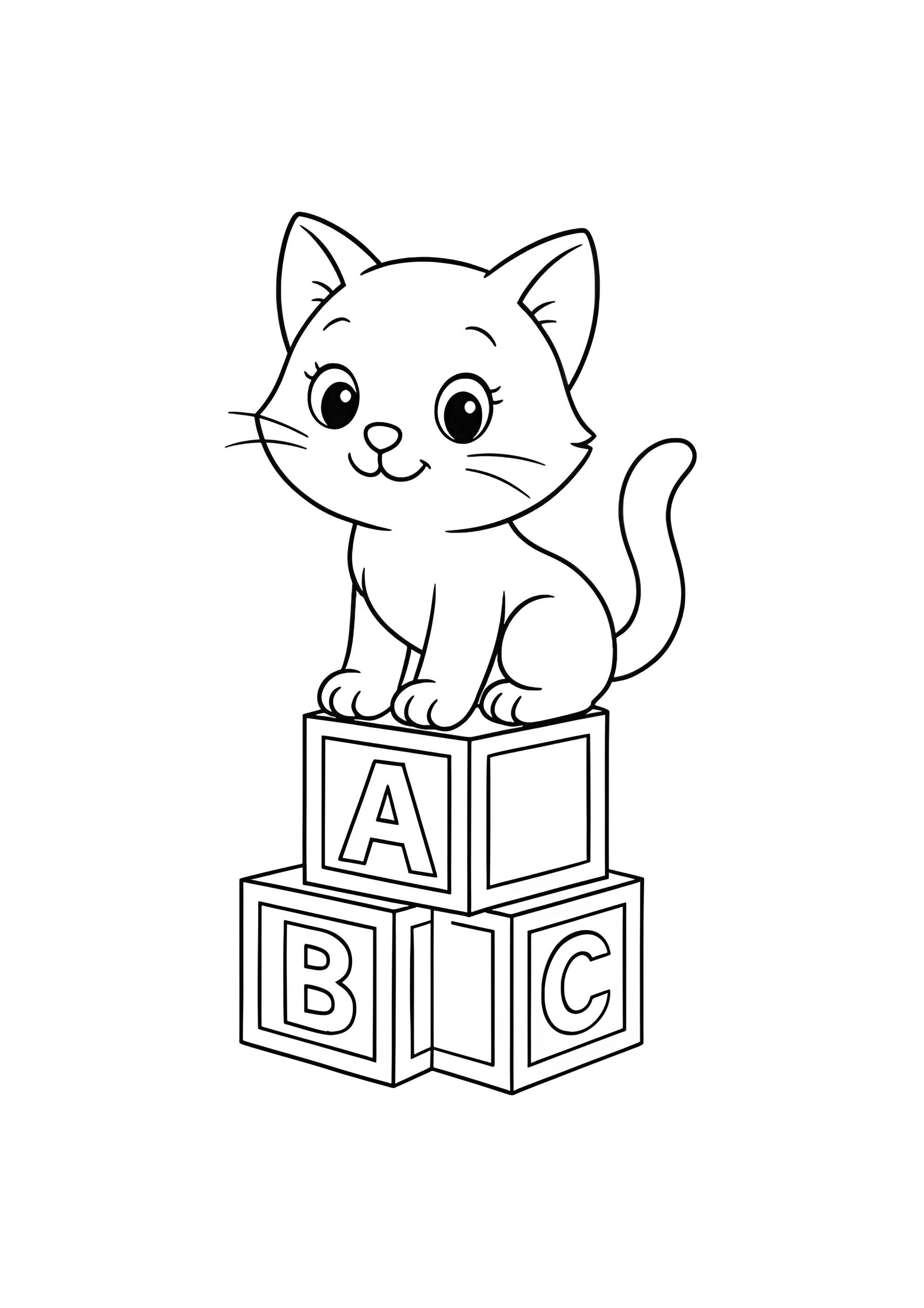 Раскраска Кошка на кубиках